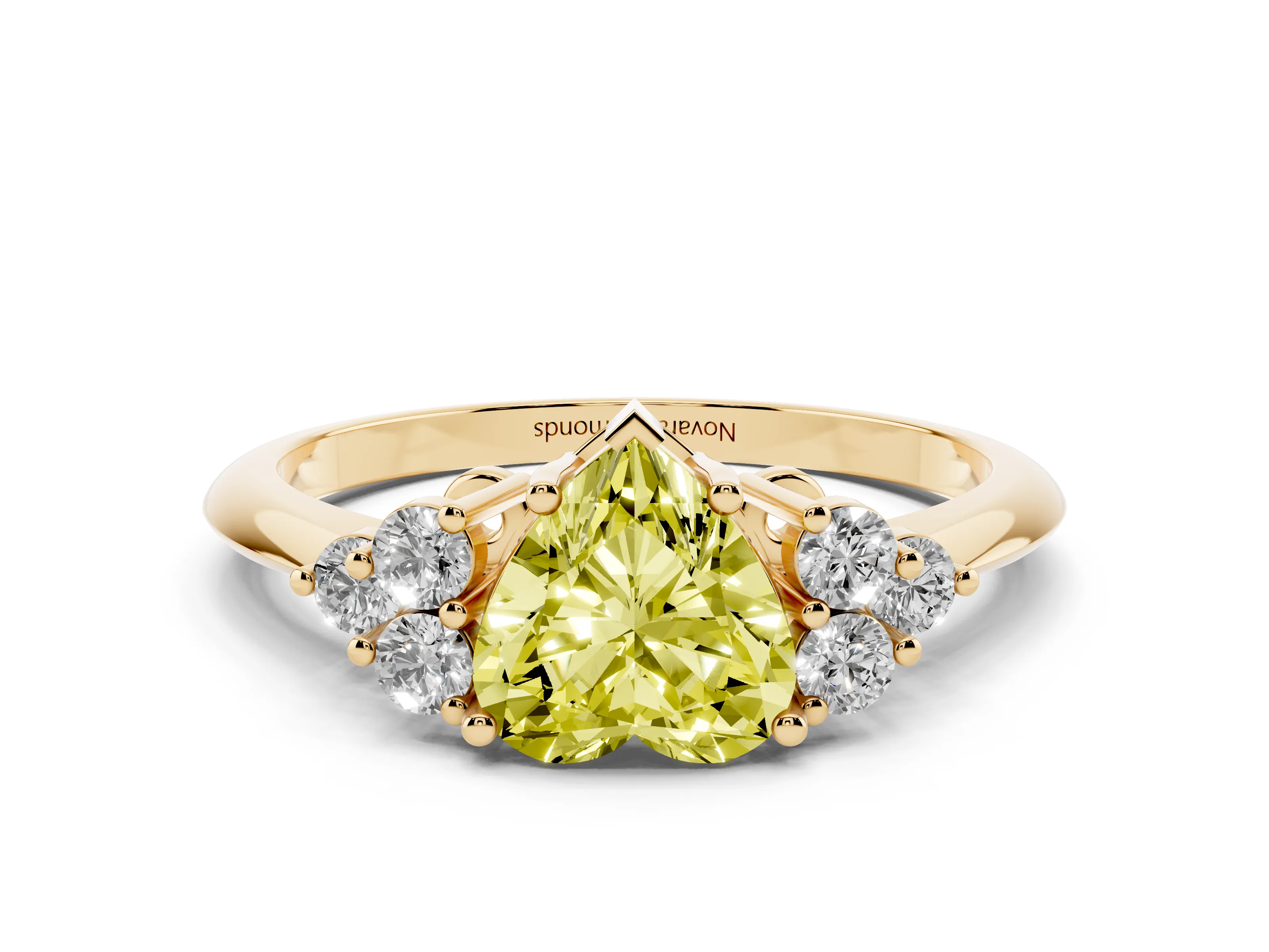 Fancy Yellow Heart Cut Diamond Cluster Ring Set in Yellow gold with Plain Band and Prong Setting