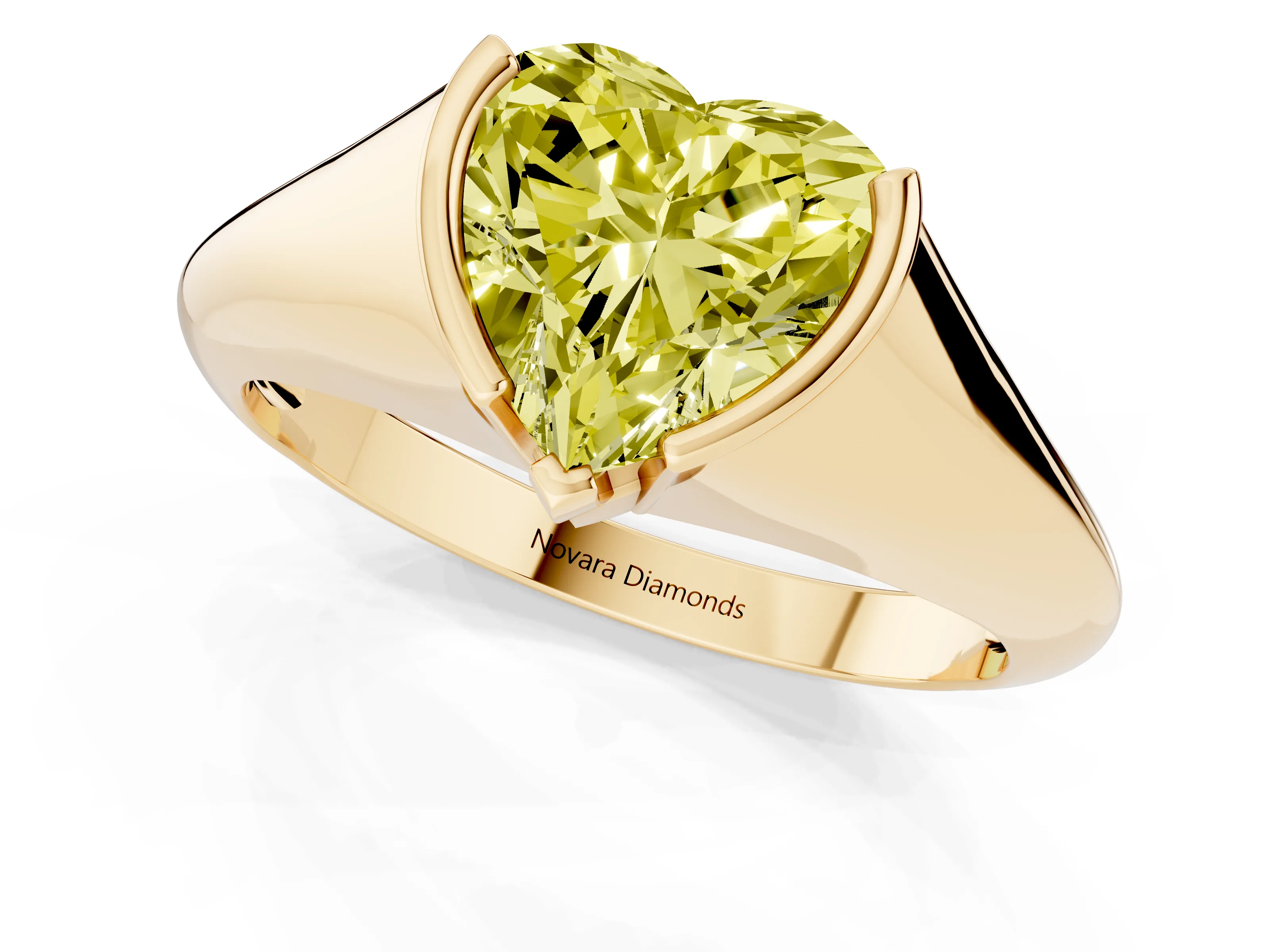 Fancy Yellow Heart Cut Diamond Solitaire Tension Set Ring Set in Yellow gold