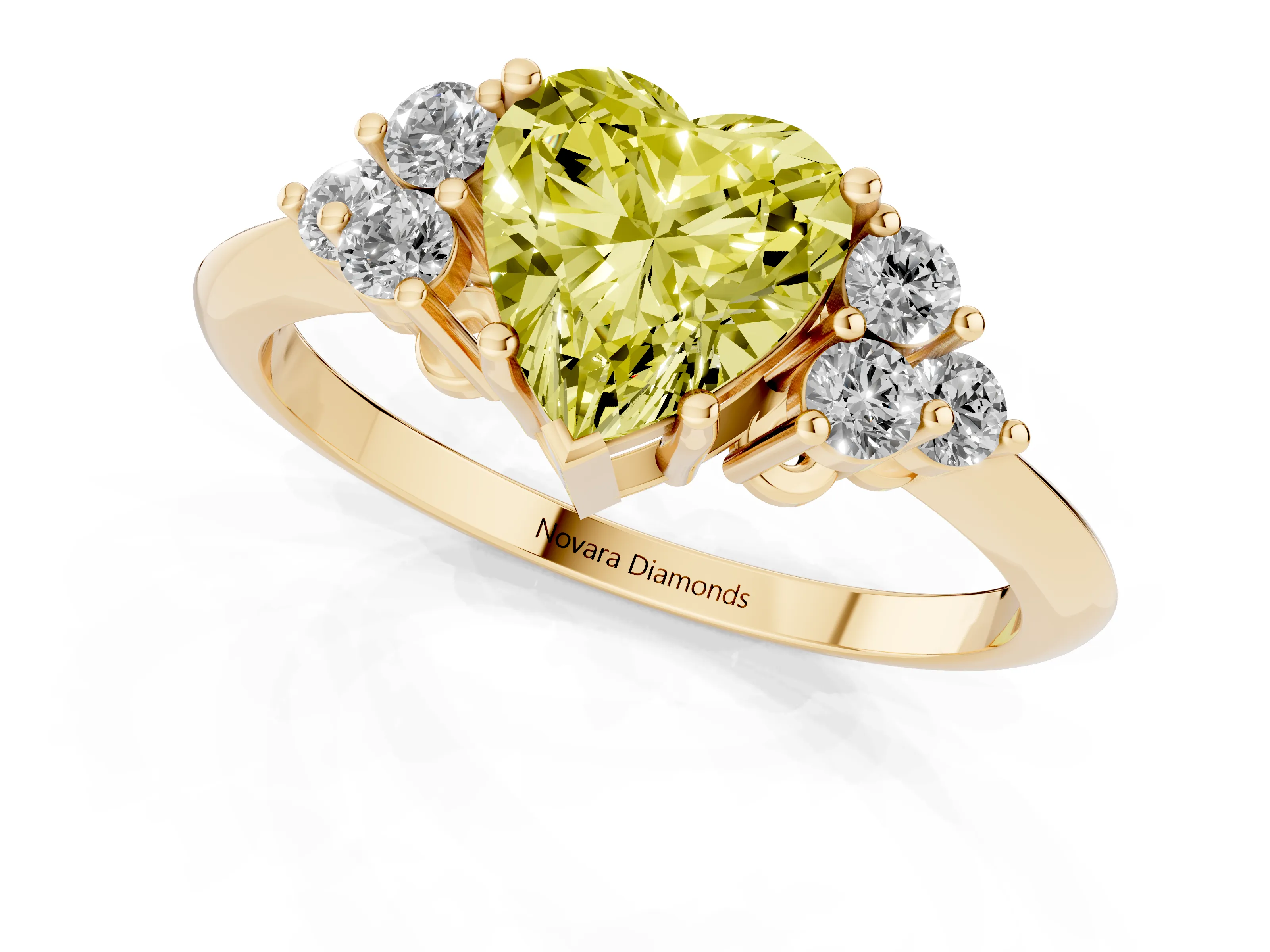 Fancy Yellow Heart Cut Diamond Cluster Ring Set in Yellow gold with Plain Band and Prong Setting