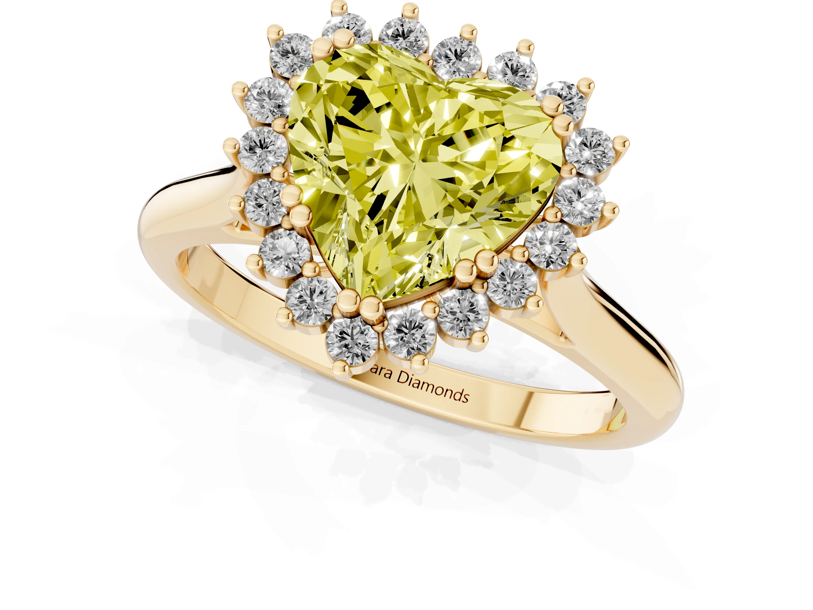 Fancy Yellow Heart Cut Diamond Halo Ring Set in Yellow gold with Plain Solitaire Band and Prong Setting