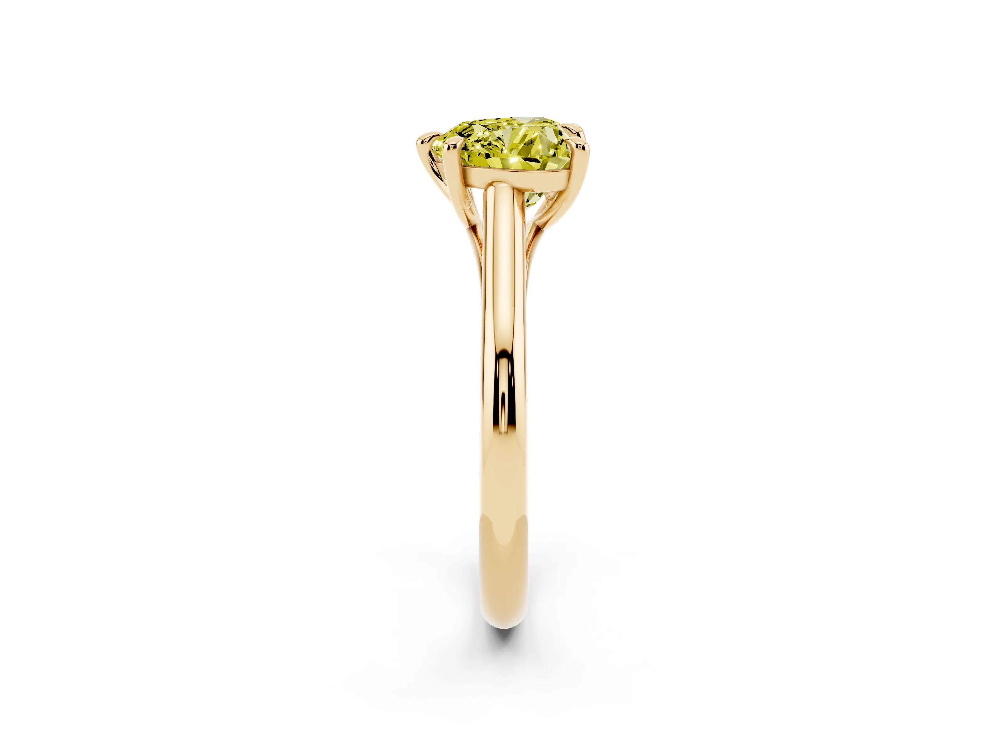 Fancy Yellow Heart Cut Diamond Solitaire Engagement Ring Set in Yellow gold with Prong Setting and Plain Classic Band
