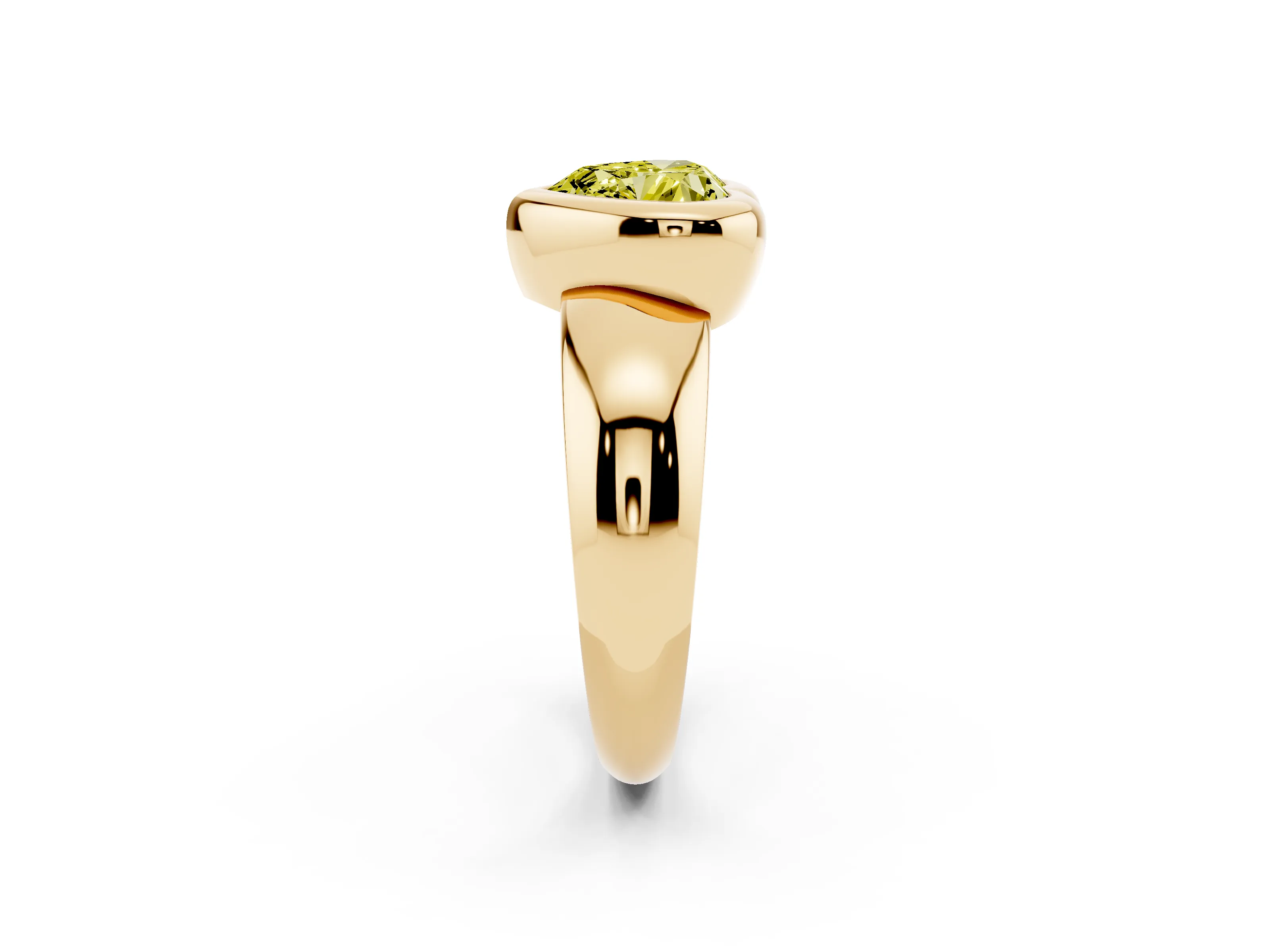Fancy Yellow Bezel Set Heart Cut Diamond Solitaire Ring Set in Yellow gold with Wide Band