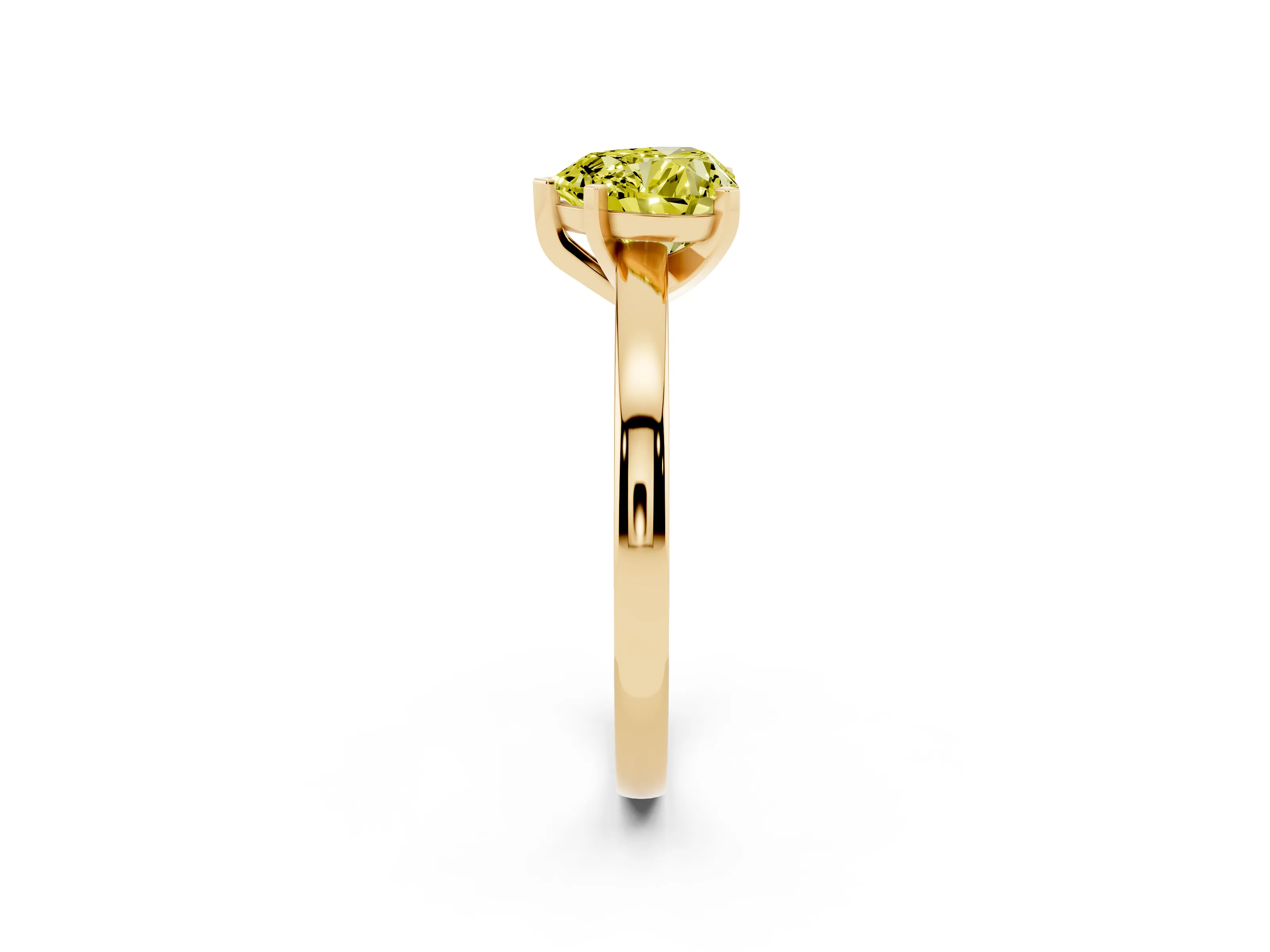 Fancy Yellow Heart Cut Diamond Solitaire Engagement Ring Set in Yellow gold with Prong Setting on a Classic Band