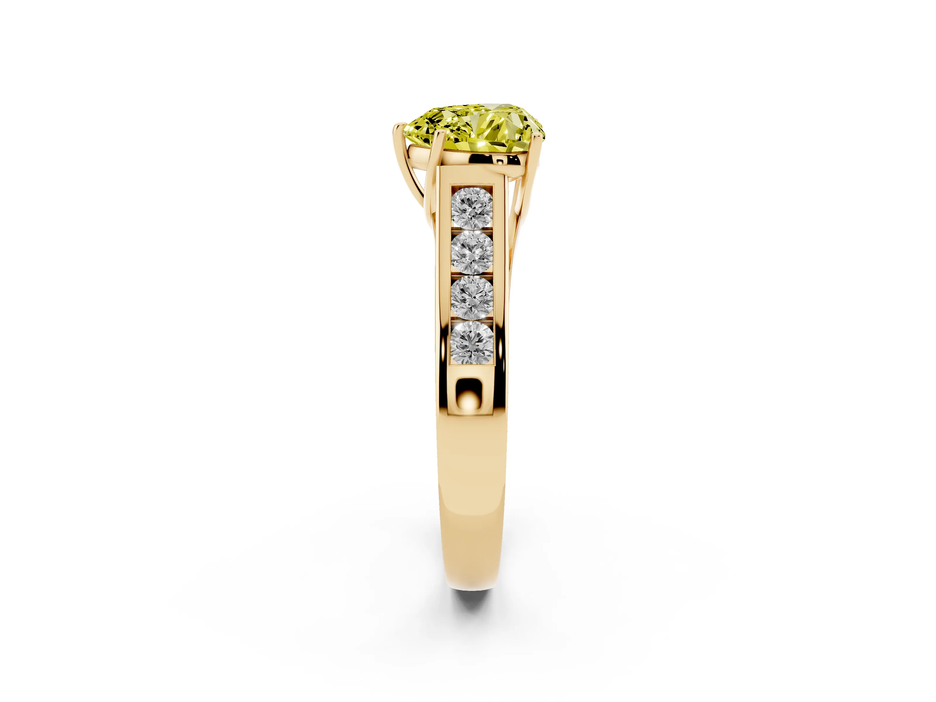 Fancy Yellow Heart Cut Diamond Solitaire Channel-Set Engagement Ring Set in Yellow gold with Prong Setting