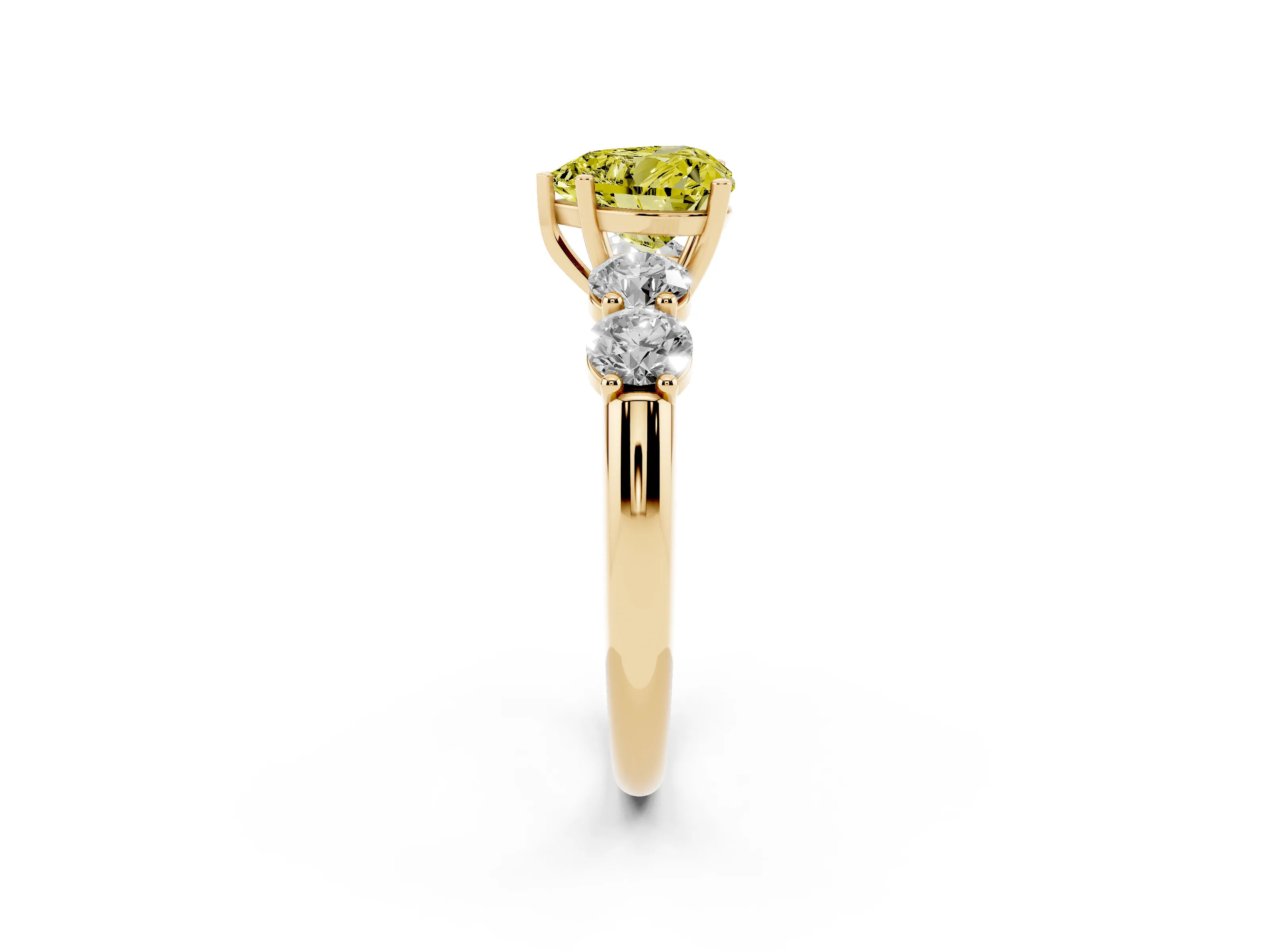 Fancy Yellow Heart Cut Diamond Five-Stone Prong Set Ring Set in Yellow gold with Classic Band