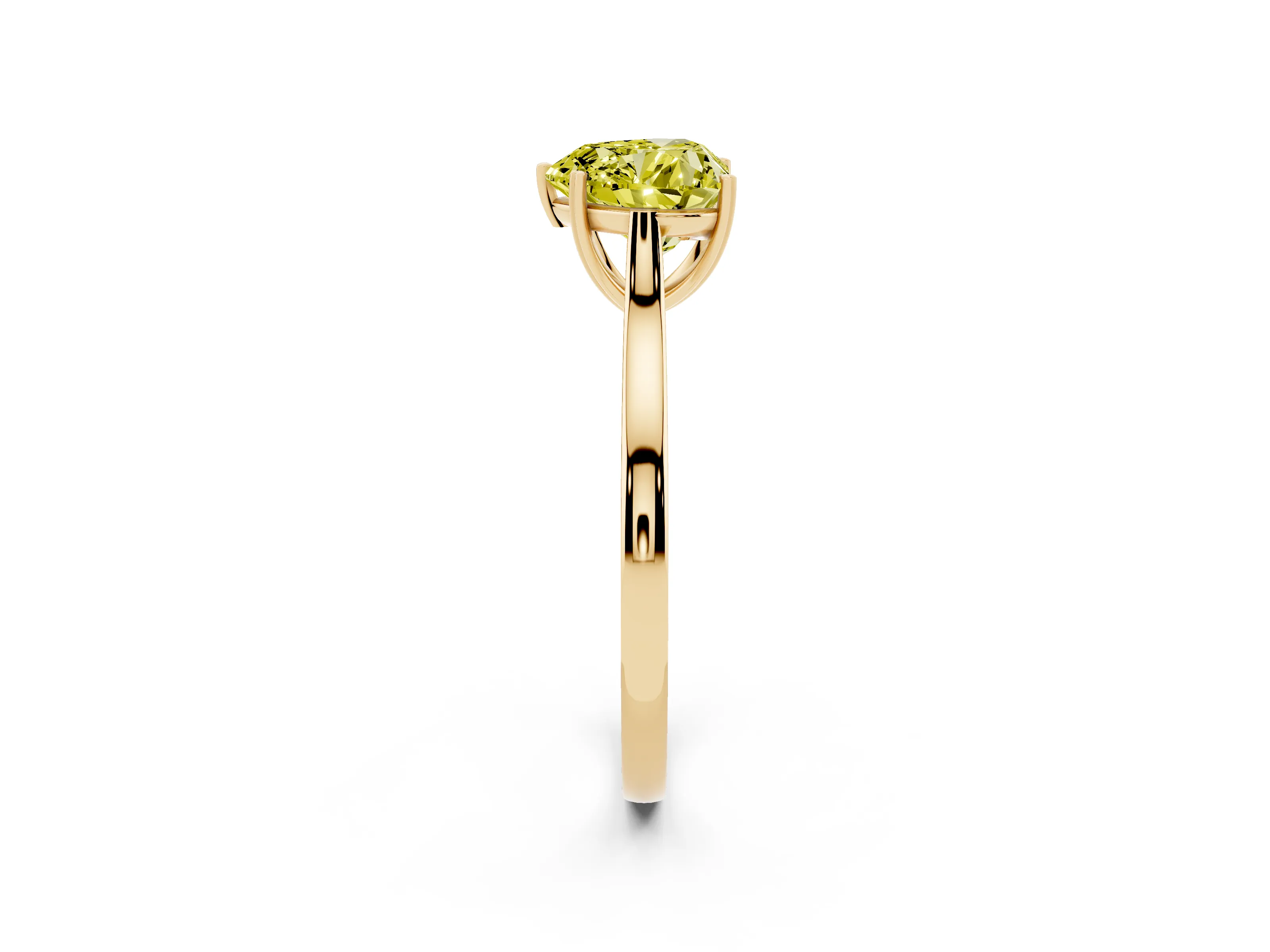 Fancy Yellow Heart Cut Diamond Solitaire Heart Prong Engagement Ring Set in Yellow gold with Tapered Band