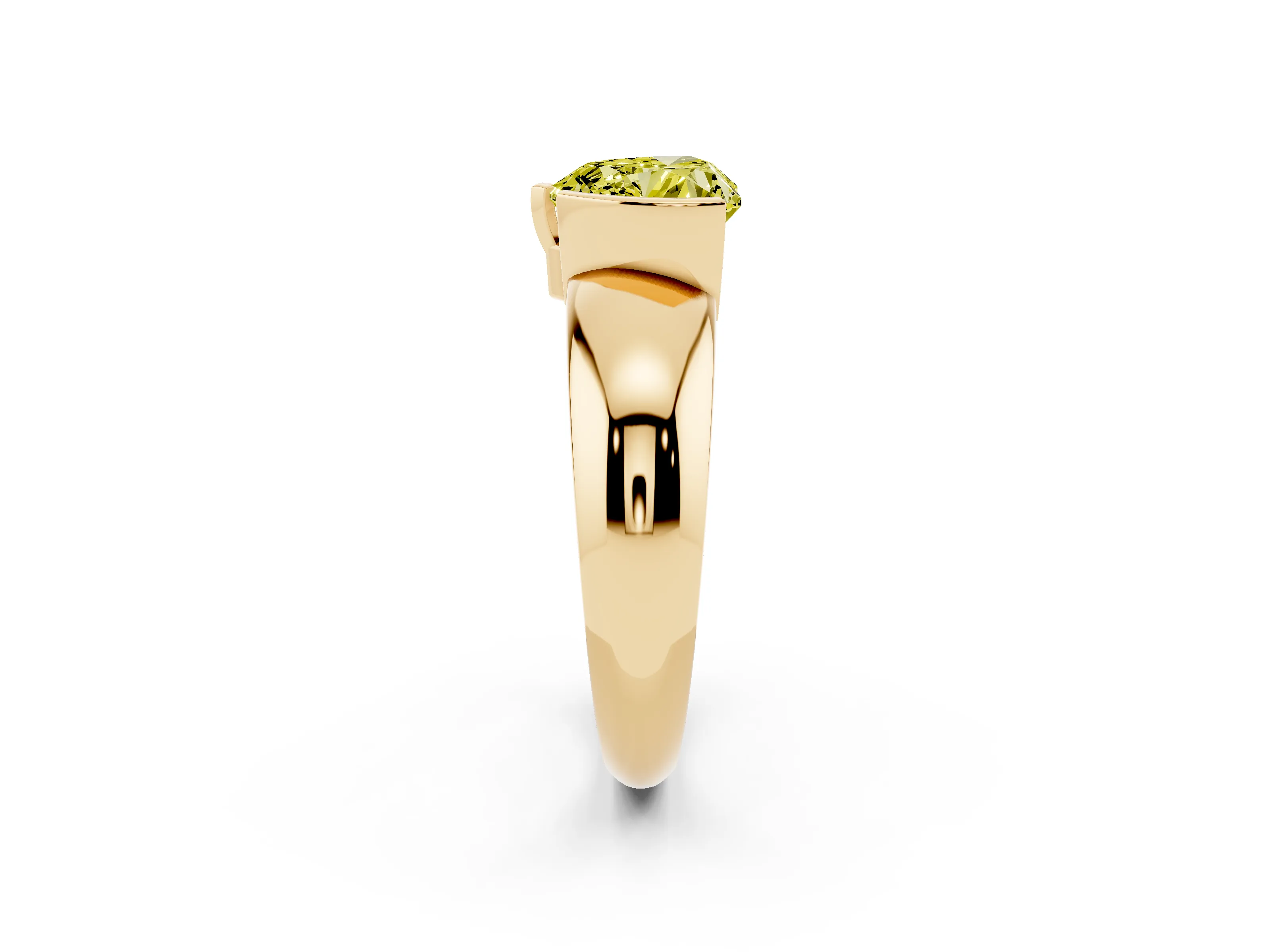 Fancy Yellow Heart Cut Diamond Solitaire Tension Set Ring Set in Yellow gold with Wide Band