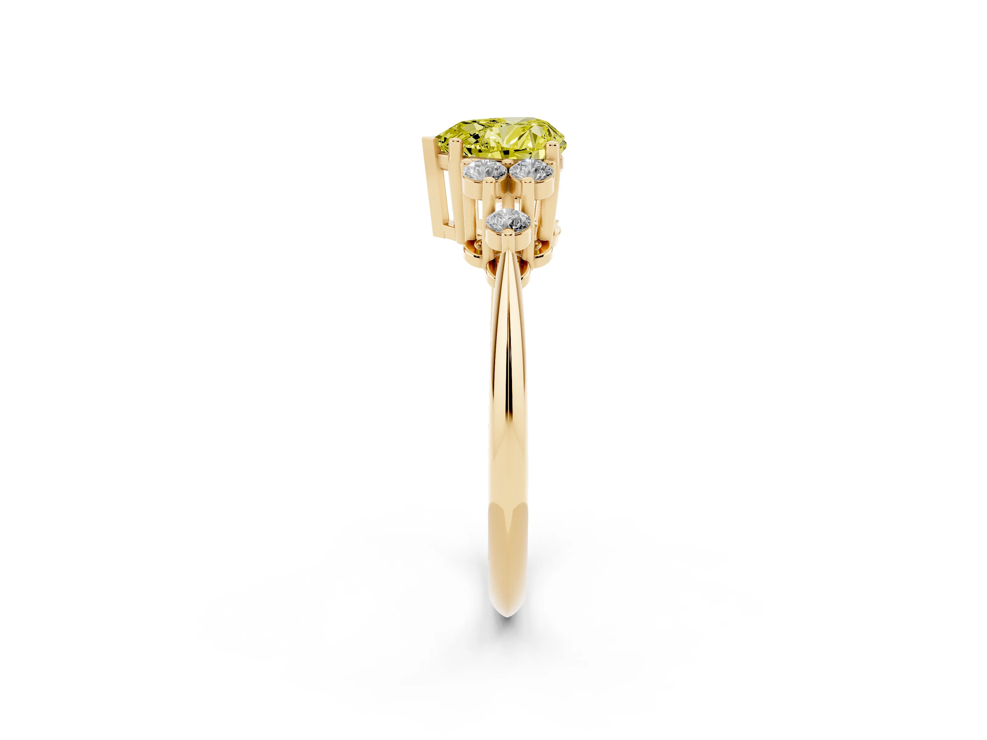 Fancy Yellow Heart Cut Diamond Cluster Ring Set in Yellow gold with Plain Band and Prong Setting