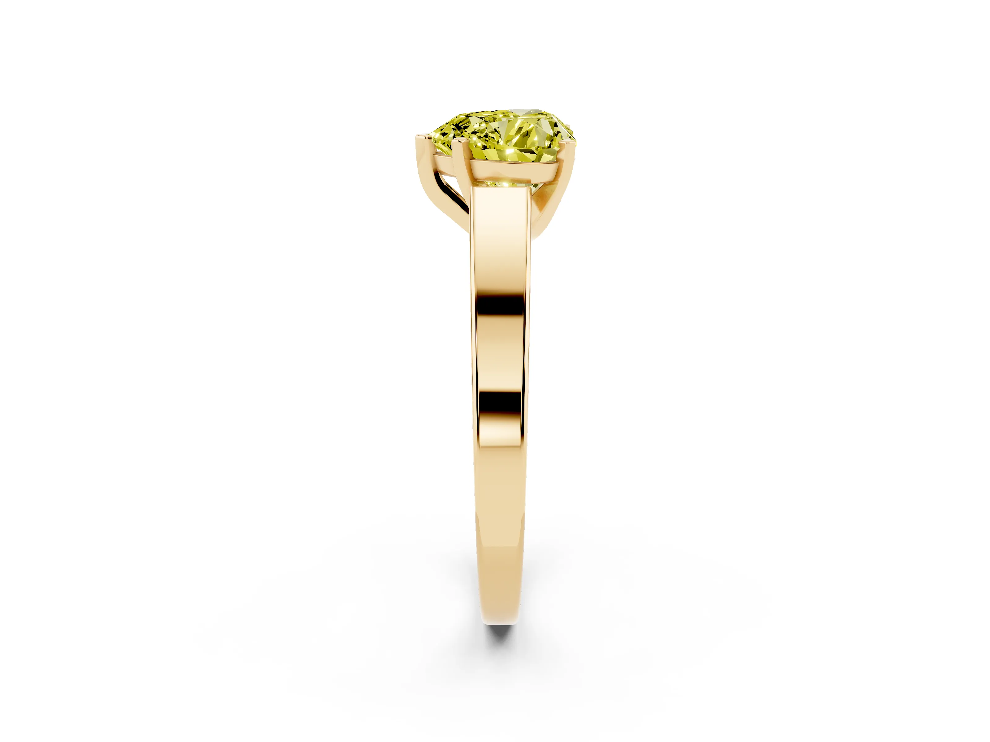 Fancy Yellow Heart Cut Diamond Solitaire Engagement Ring Set in Yellow gold with Prong Setting and Tapered Band