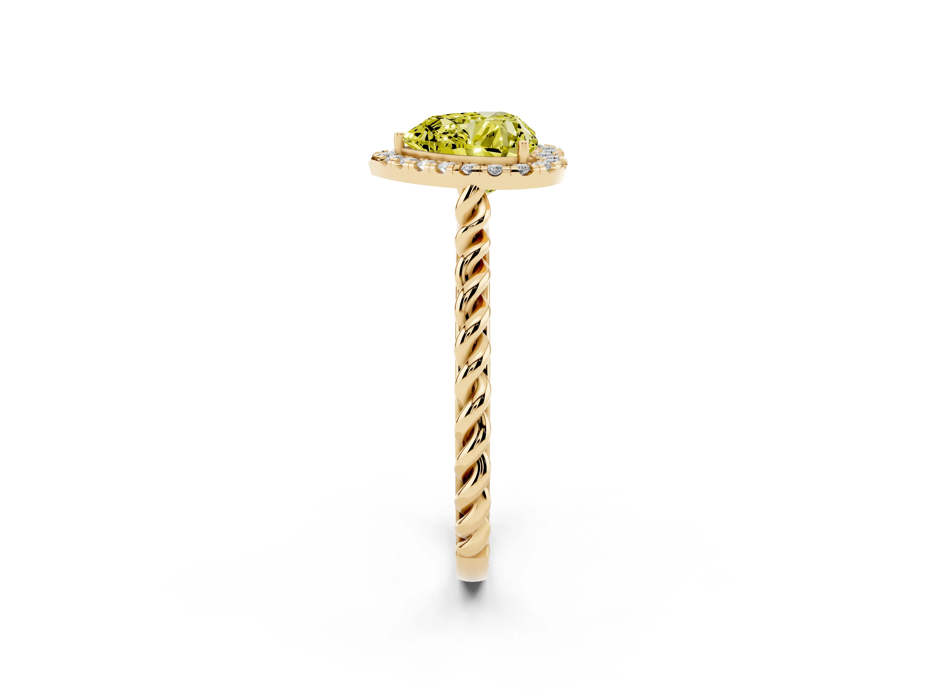 Fancy Yellow Heart Cut Diamond Halo Ring Set in Yellow gold with Plain Twisted Band