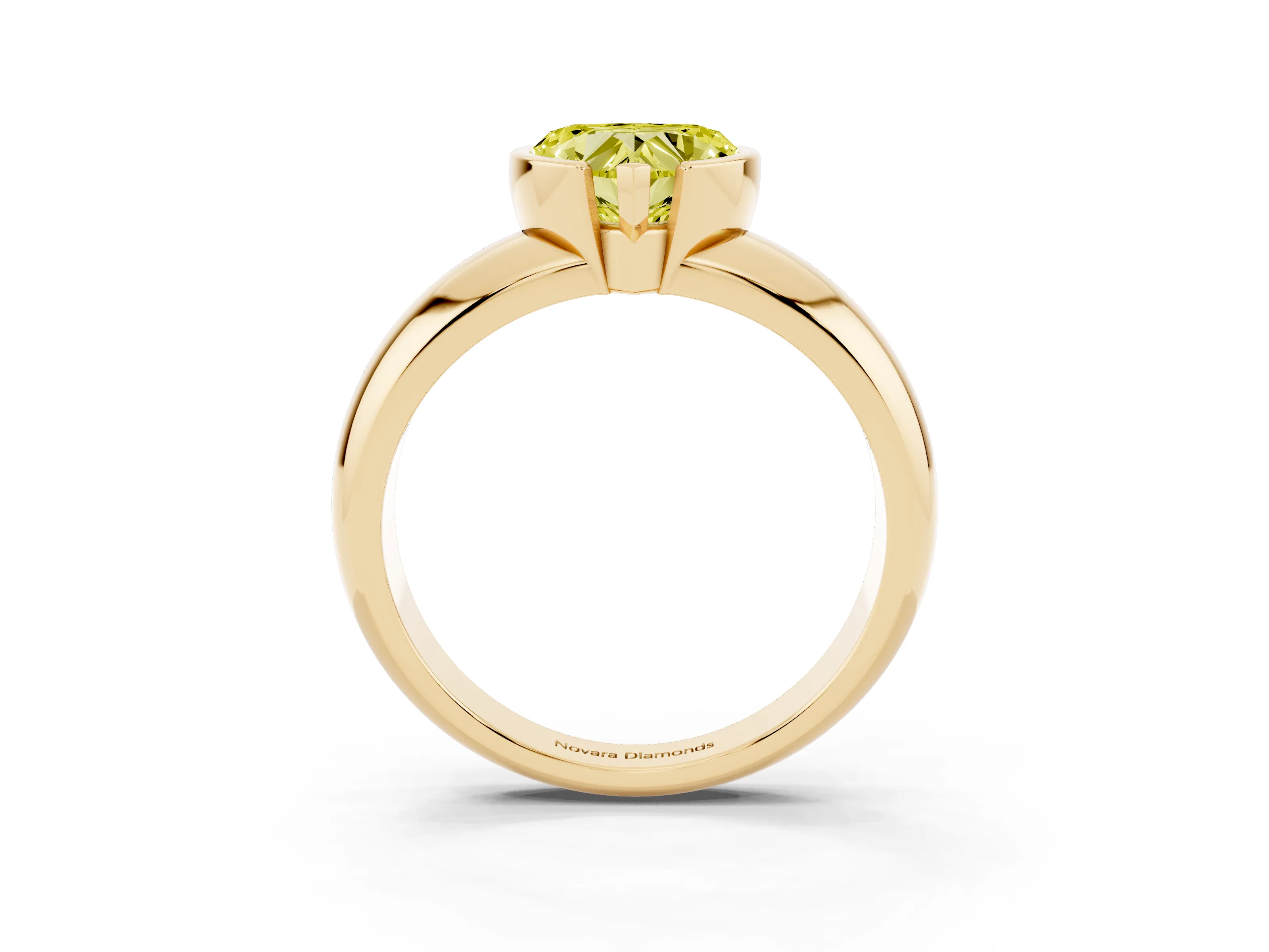 Fancy Yellow Heart Cut Diamond Solitaire Tension Set Ring Set in Yellow gold with Wide Band