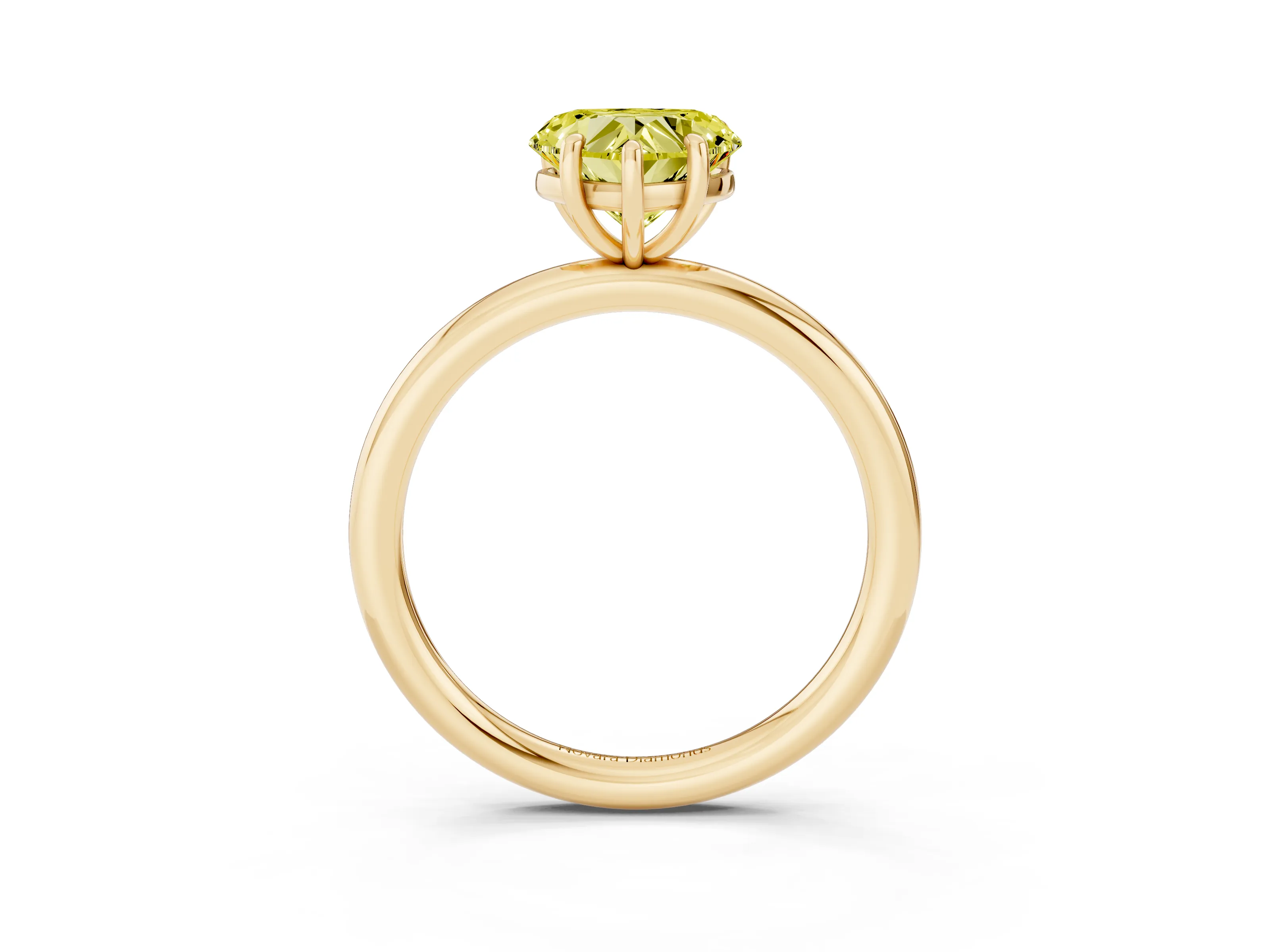 Fancy Yellow Heart Cut Diamond Solitaire Ring Set in Yellow gold with Prong Setting on a Polished Plain Band
