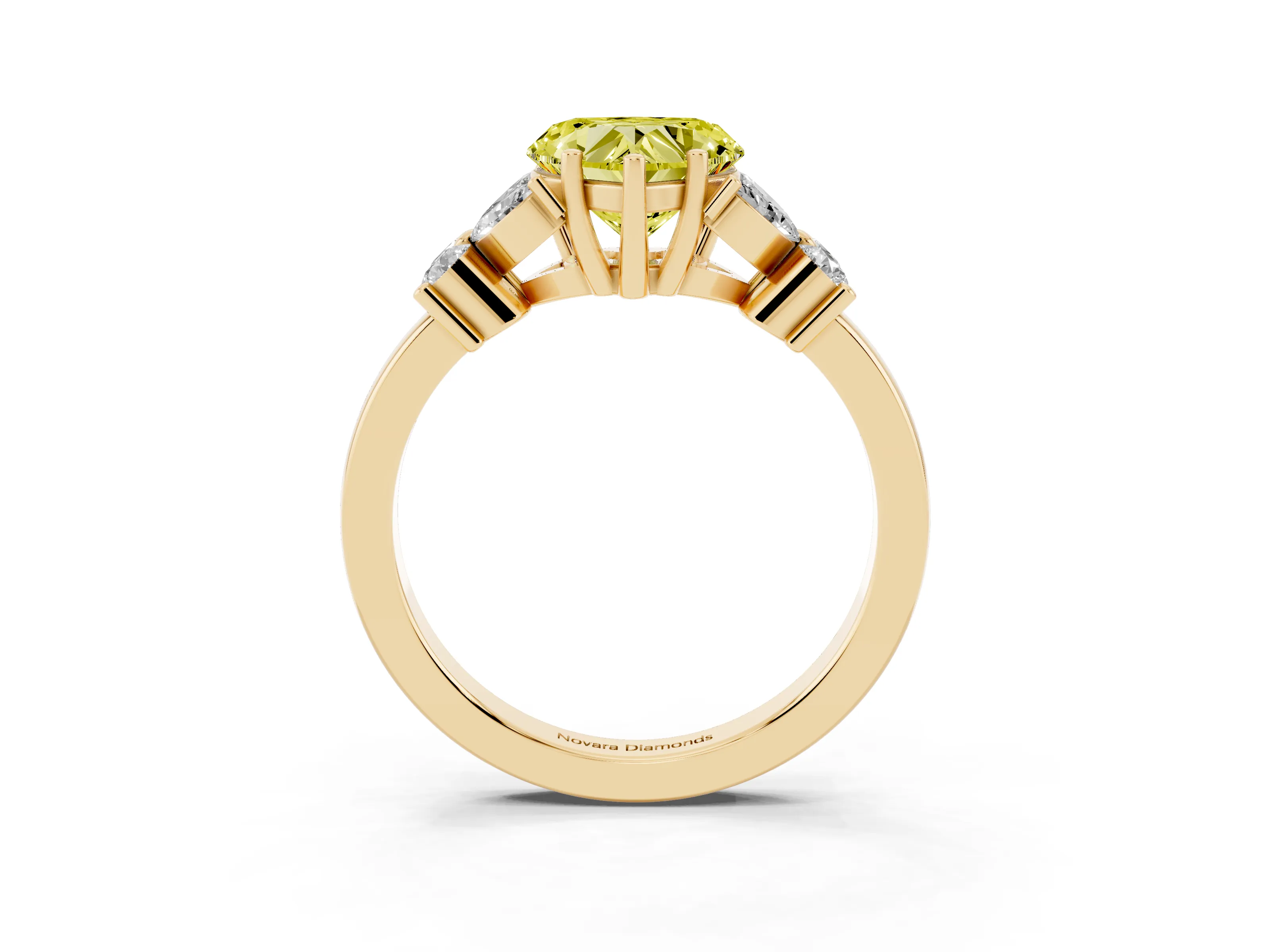 Fancy Yellow Heart Cut Diamond Floral Cluster Ring Set in Yellow gold with Marquise Petals and Prong Setting