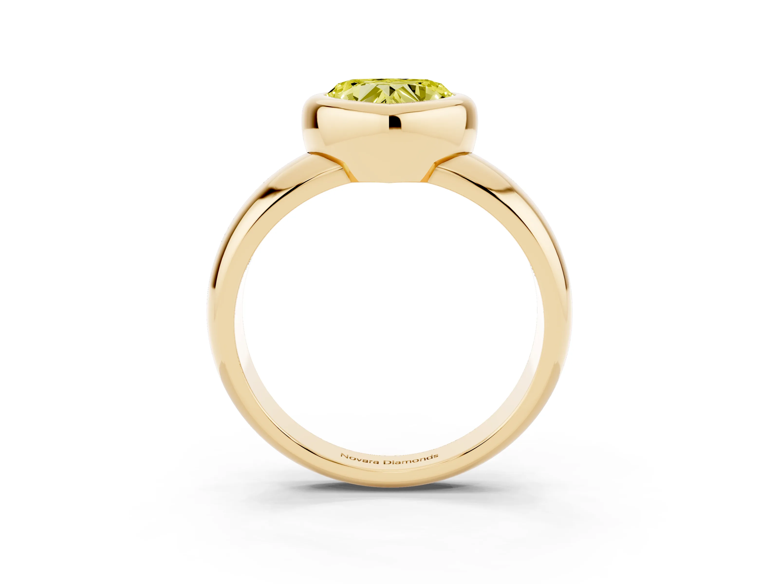 Fancy Yellow Bezel Set Heart Cut Diamond Solitaire Ring Set in Yellow gold with Wide Band