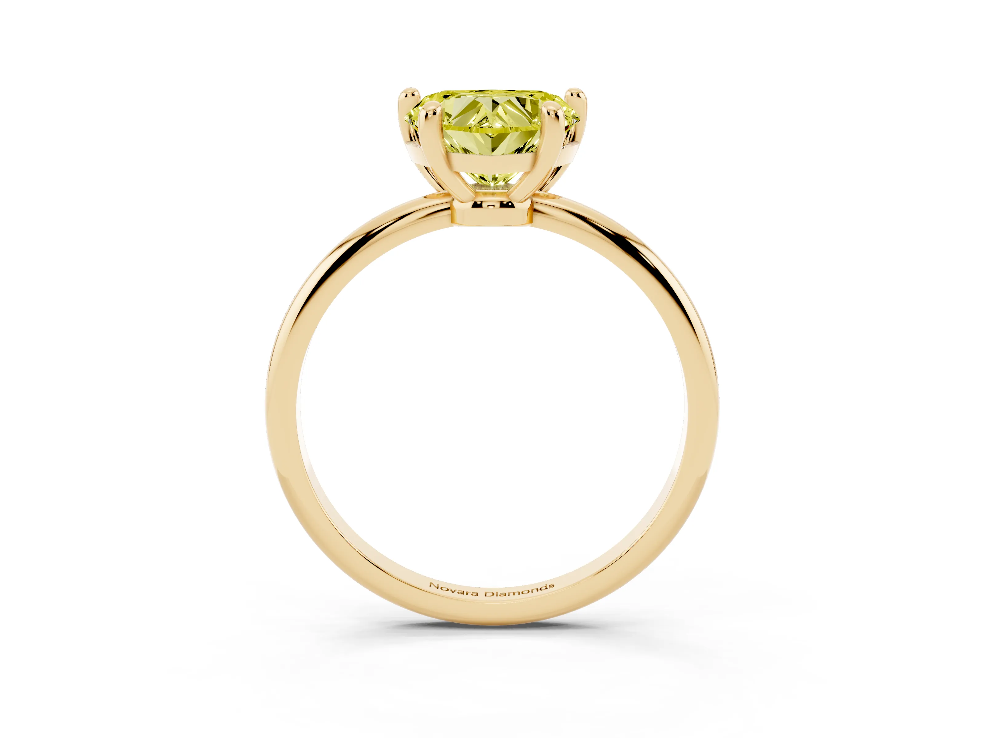 Fancy Yellow Heart Cut Diamond Solitaire Ring Set in Yellow gold with Secure Prong Setting on a Classic Band