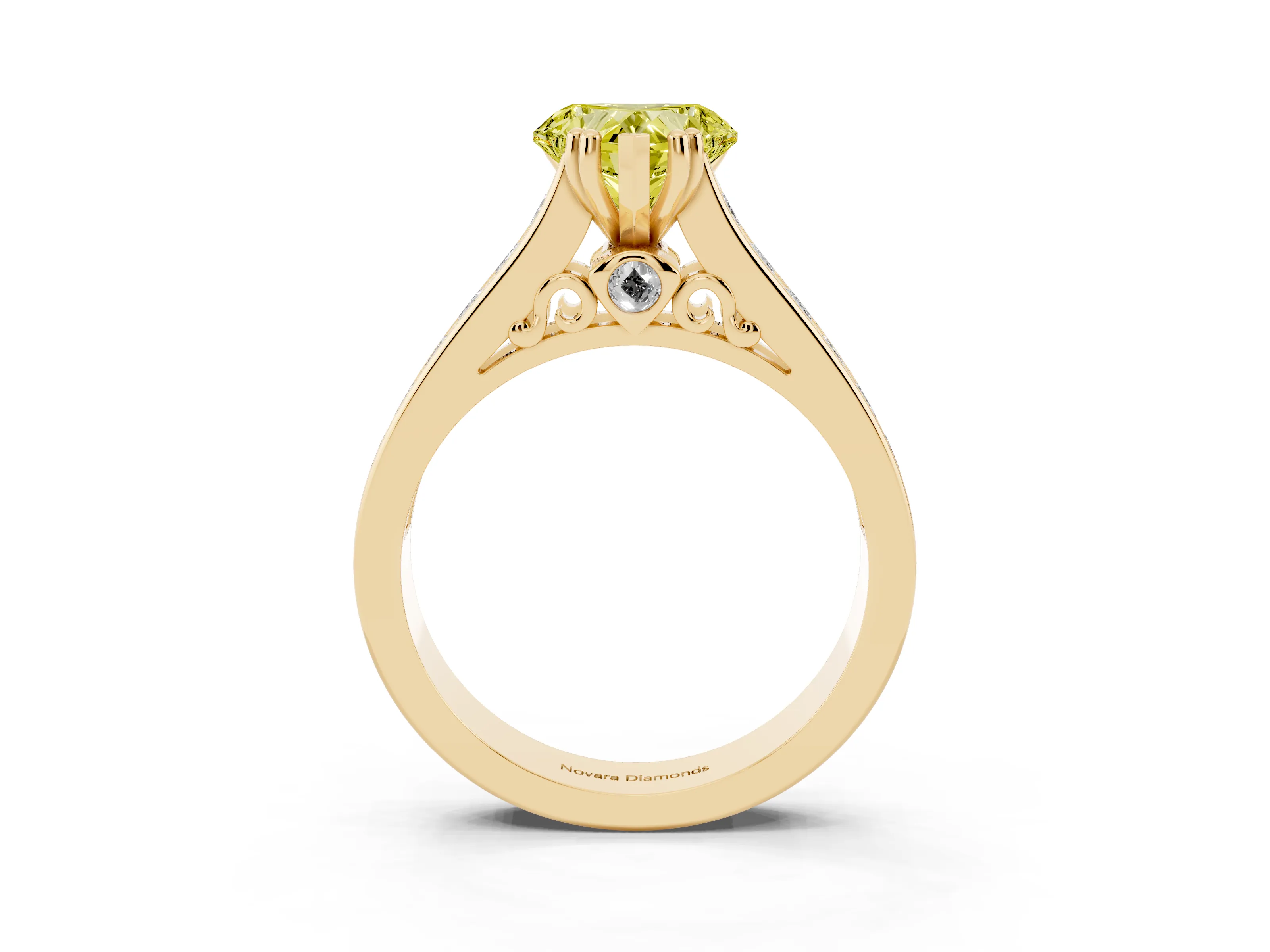 Fancy Yellow Heart Cut Diamond Channel Set Solitaire Engagement Ring Set in Yellow gold with Prong Setting