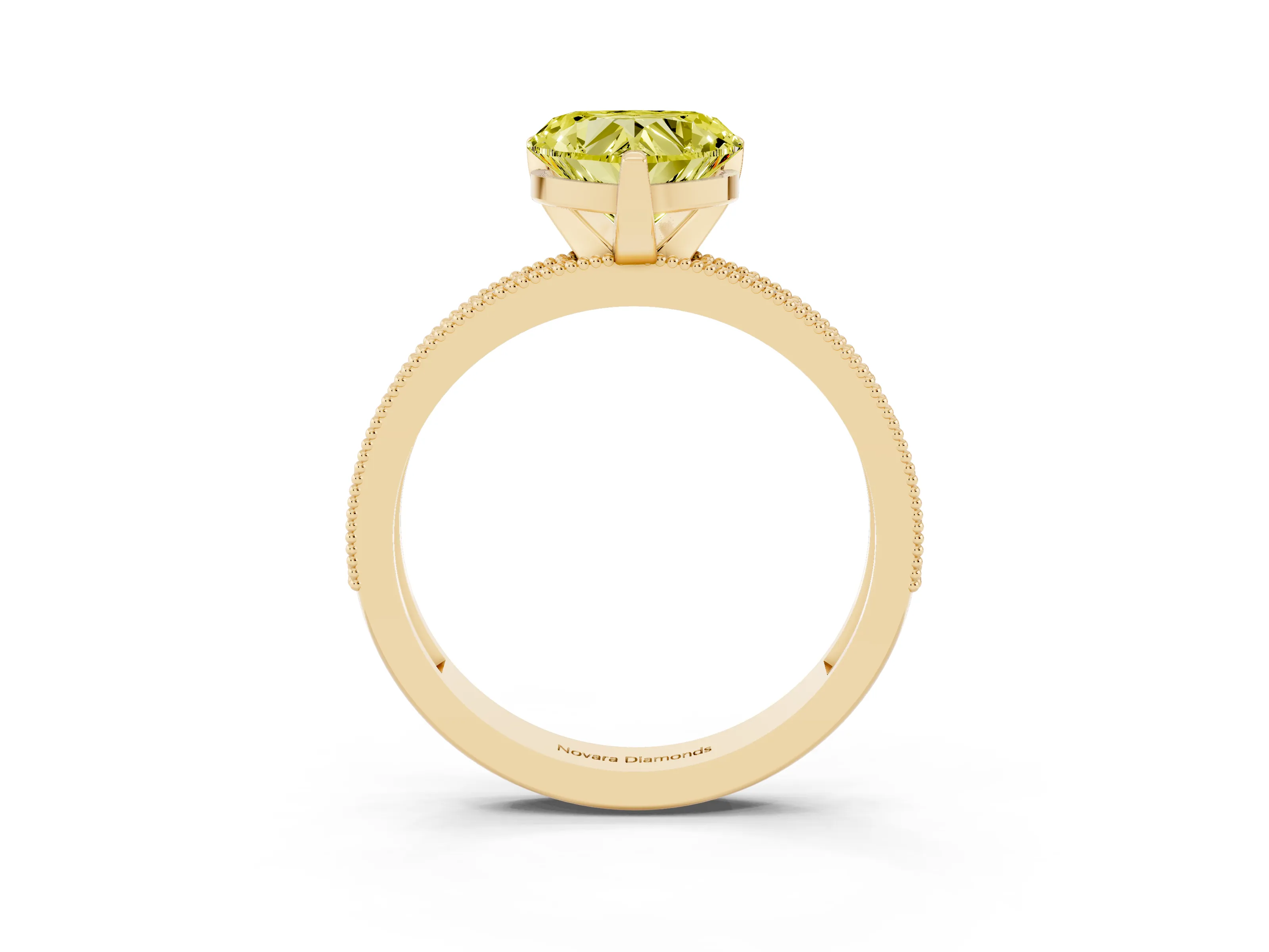 Fancy Yellow Heart Cut Diamond Milgrain Pavé Engagement Ring Set in Yellow gold with Prong Setting