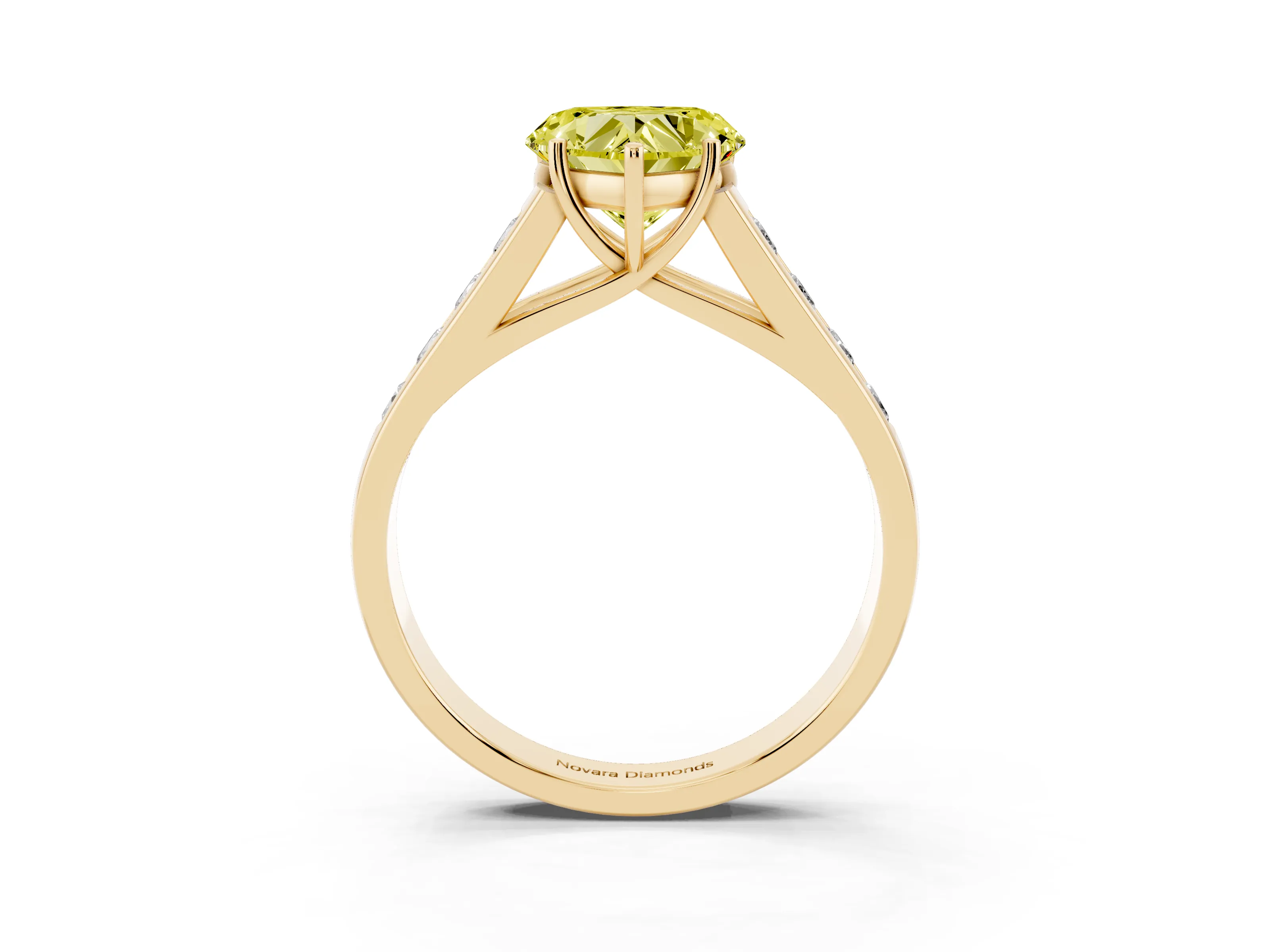 Fancy Yellow Heart Cut Diamond Solitaire Channel-Set Engagement Ring Set in Yellow gold with Prong Setting
