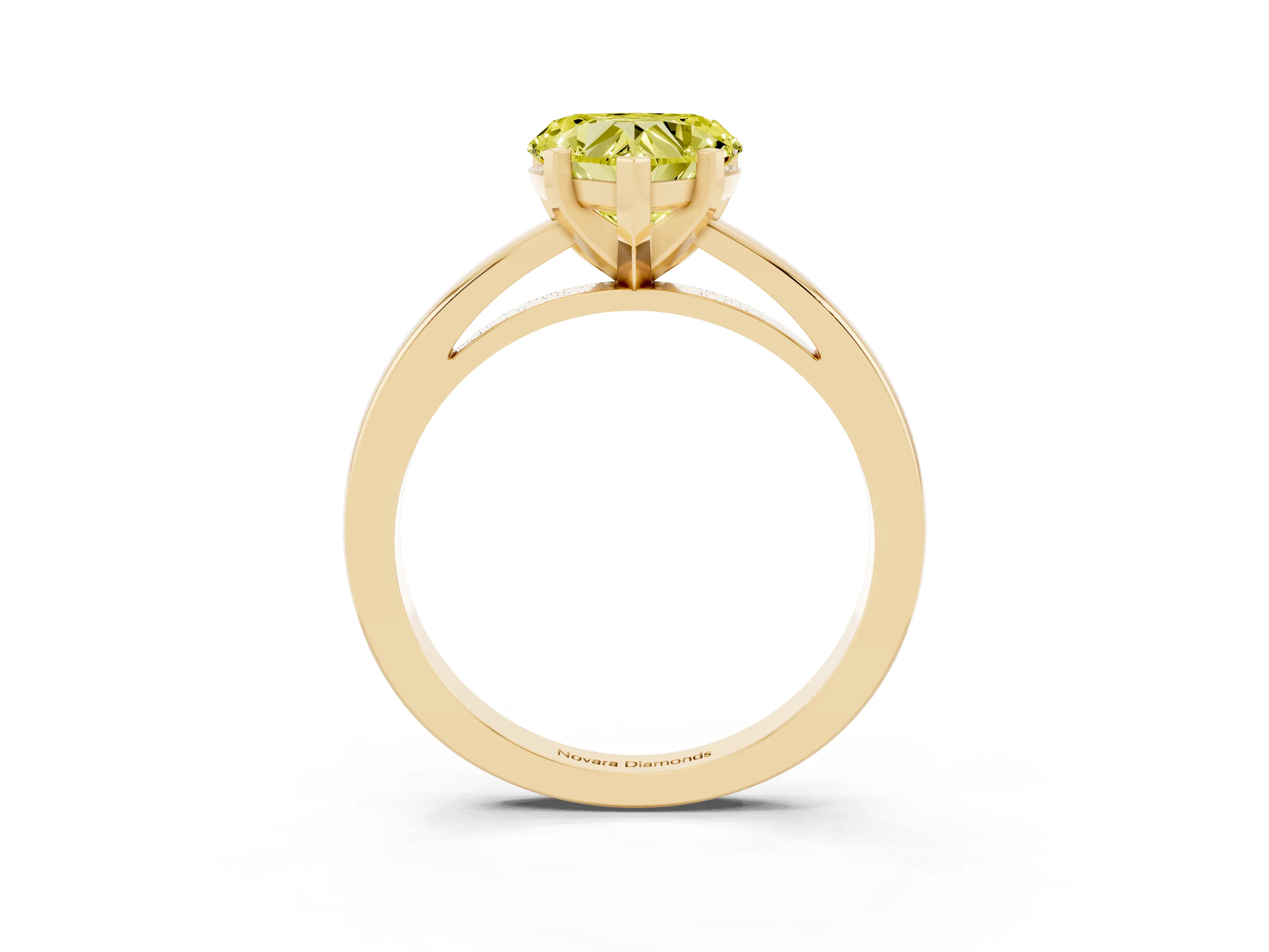 Fancy Yellow Heart Cut Diamond Solitaire Engagement Ring Set in Yellow gold with Prong Setting on a Classic Band