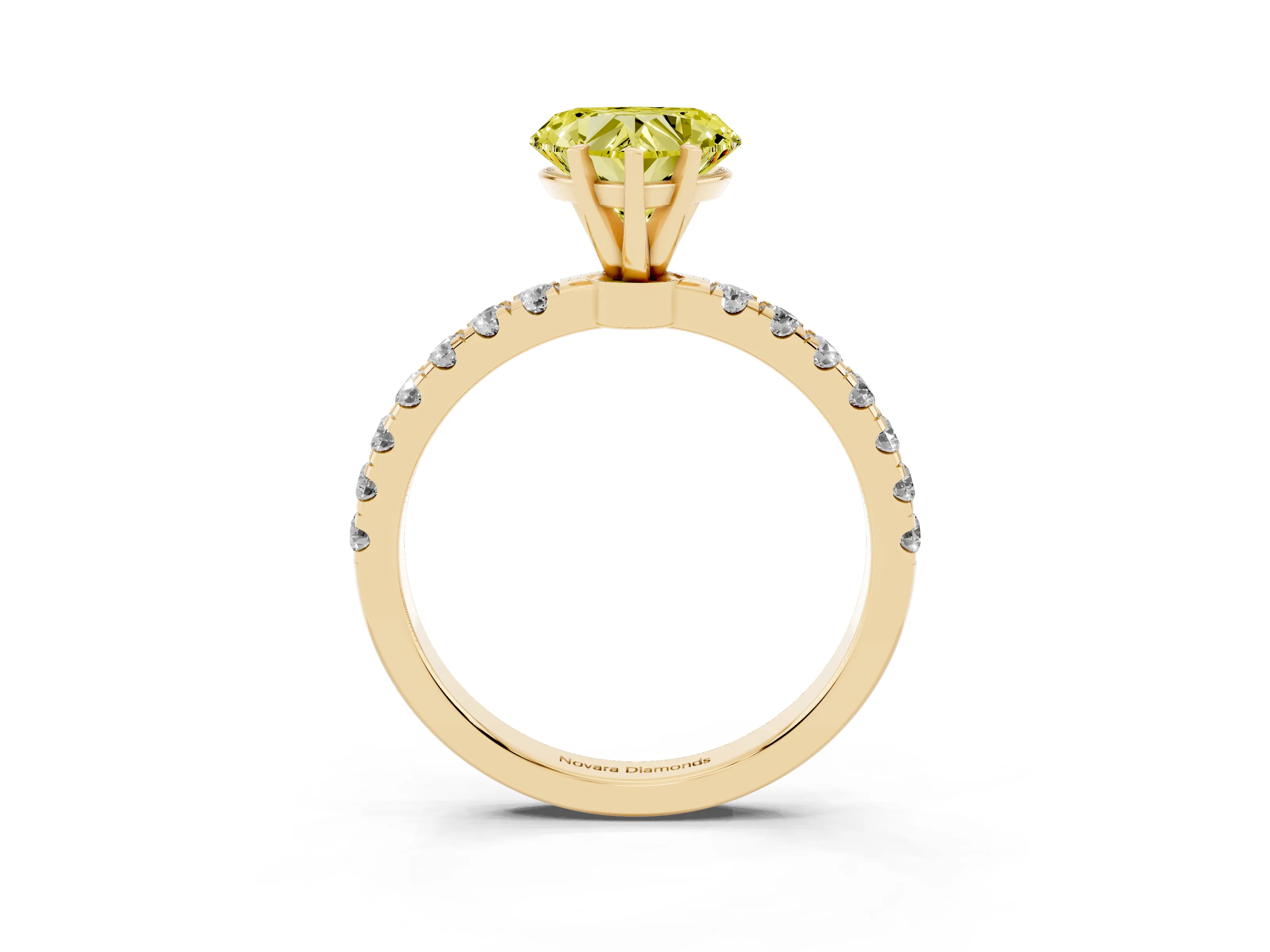 Fancy Yellow Heart Cut Diamond Solitaire Ring Set in Yellow gold with Pavé Accents and Prong Setting