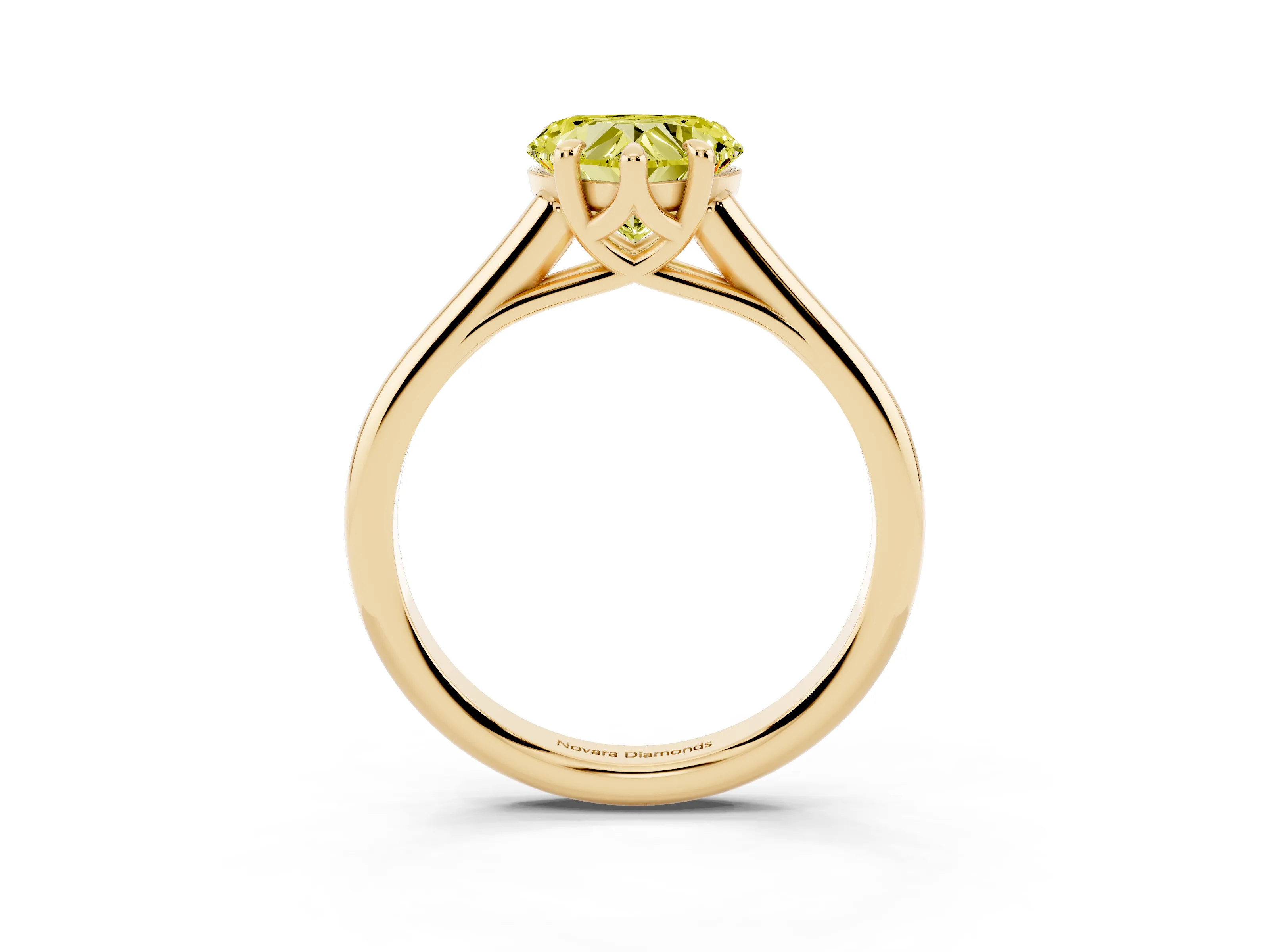 Fancy Yellow Heart Cut Diamond Solitaire Engagement Ring Set in Yellow gold with Prong Setting and Plain Classic Band