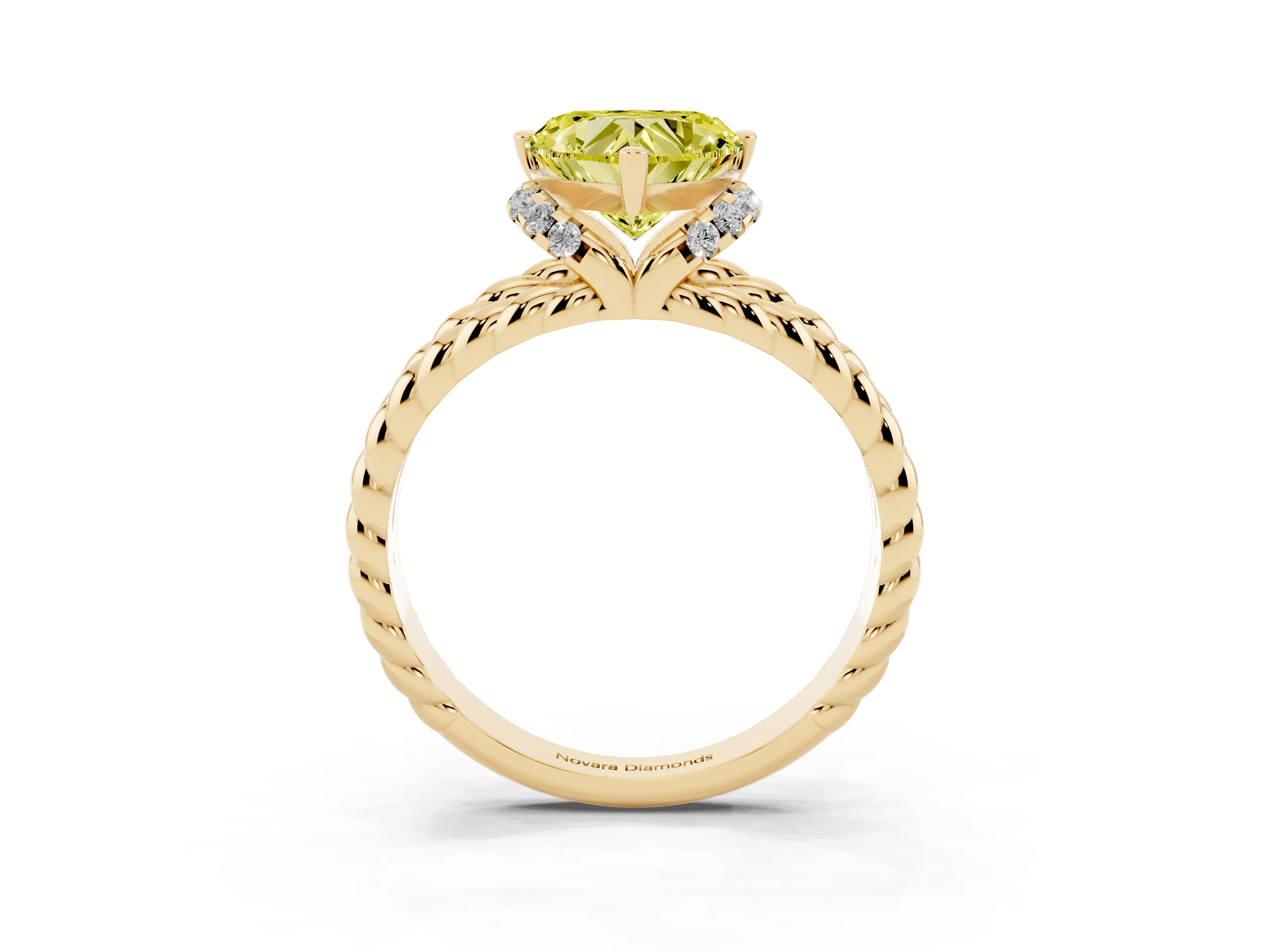 Fancy Yellow Heart Cut Diamond Halo Ring Set in Yellow gold with Twisted Band and Prong Setting
