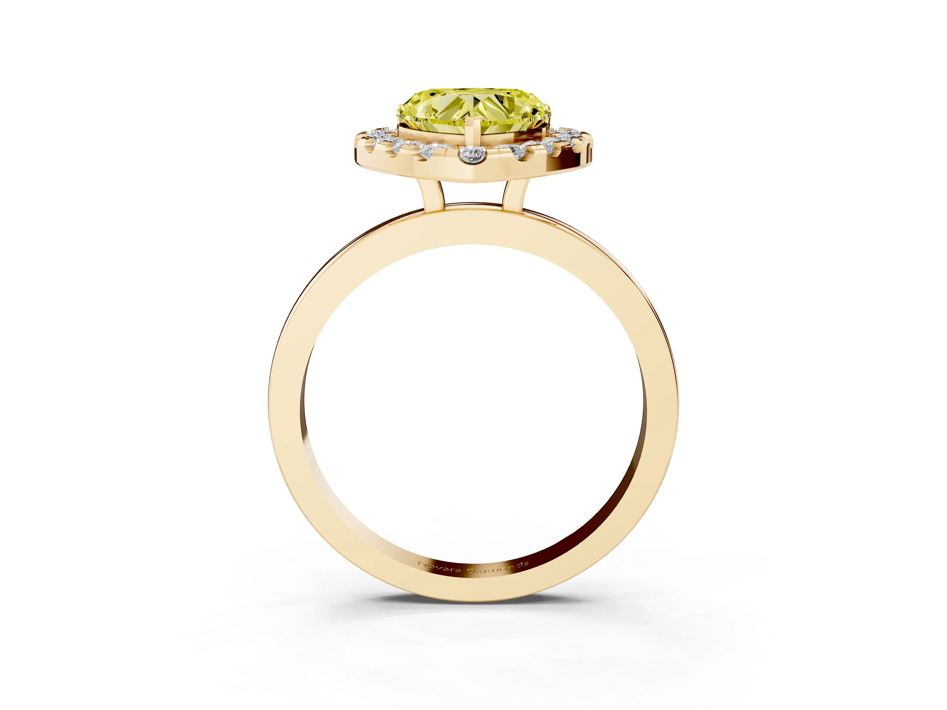 Fancy Yellow Heart Cut Diamond Halo Solitaire Ring Set in Yellow gold with Pavé Band and Prong Setting