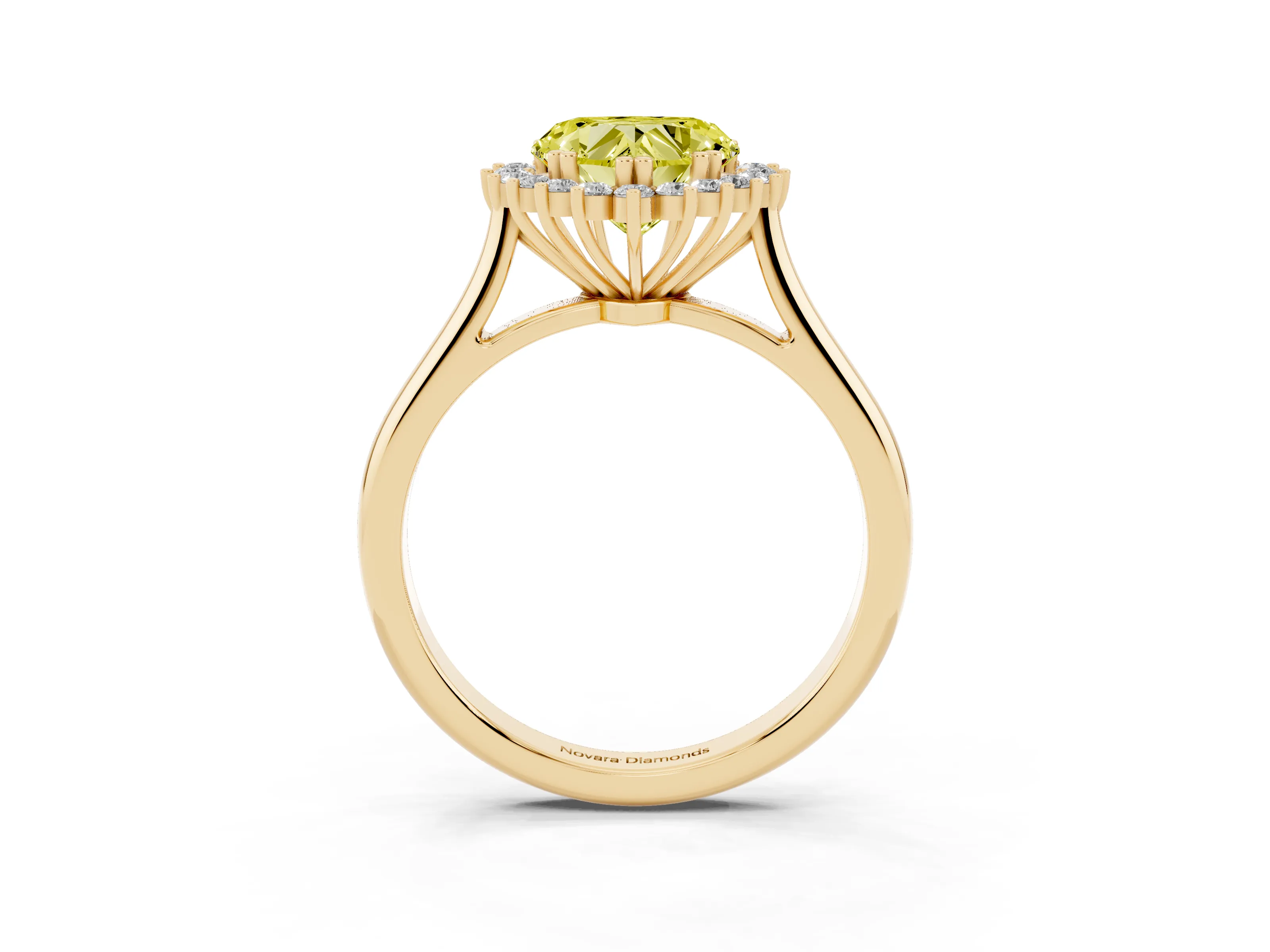 Fancy Yellow Heart Cut Diamond Halo Ring Set in Yellow gold with Plain Solitaire Band and Prong Setting
