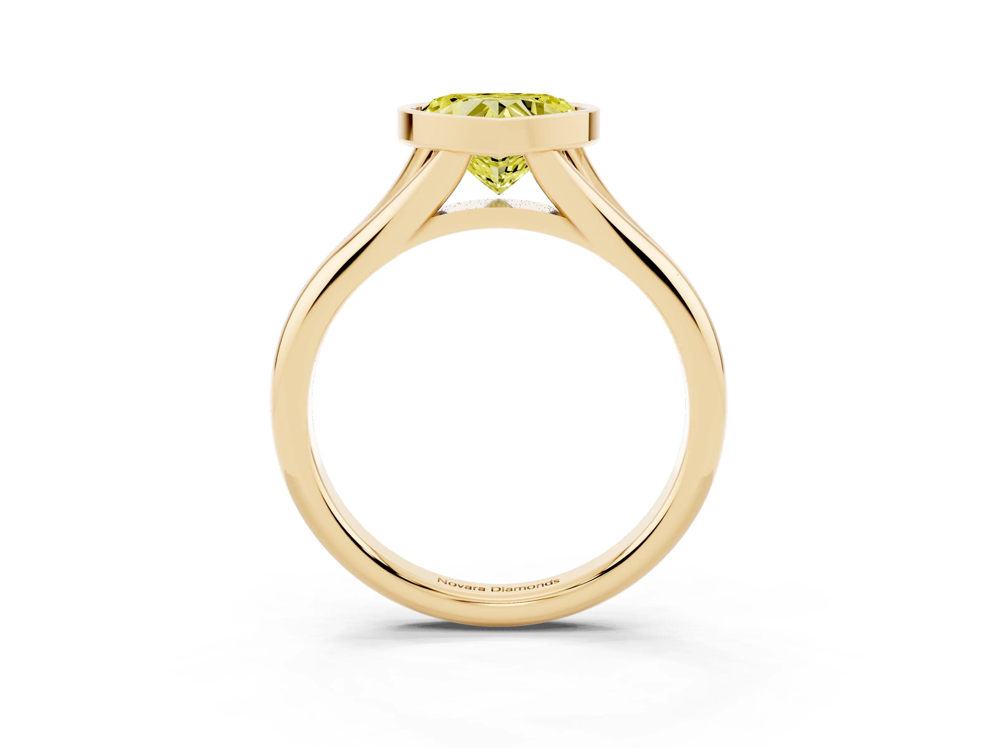 Fancy Yellow Bezel Set Heart Cut Diamond Solitaire Ring Set in Yellow gold with Smooth Band