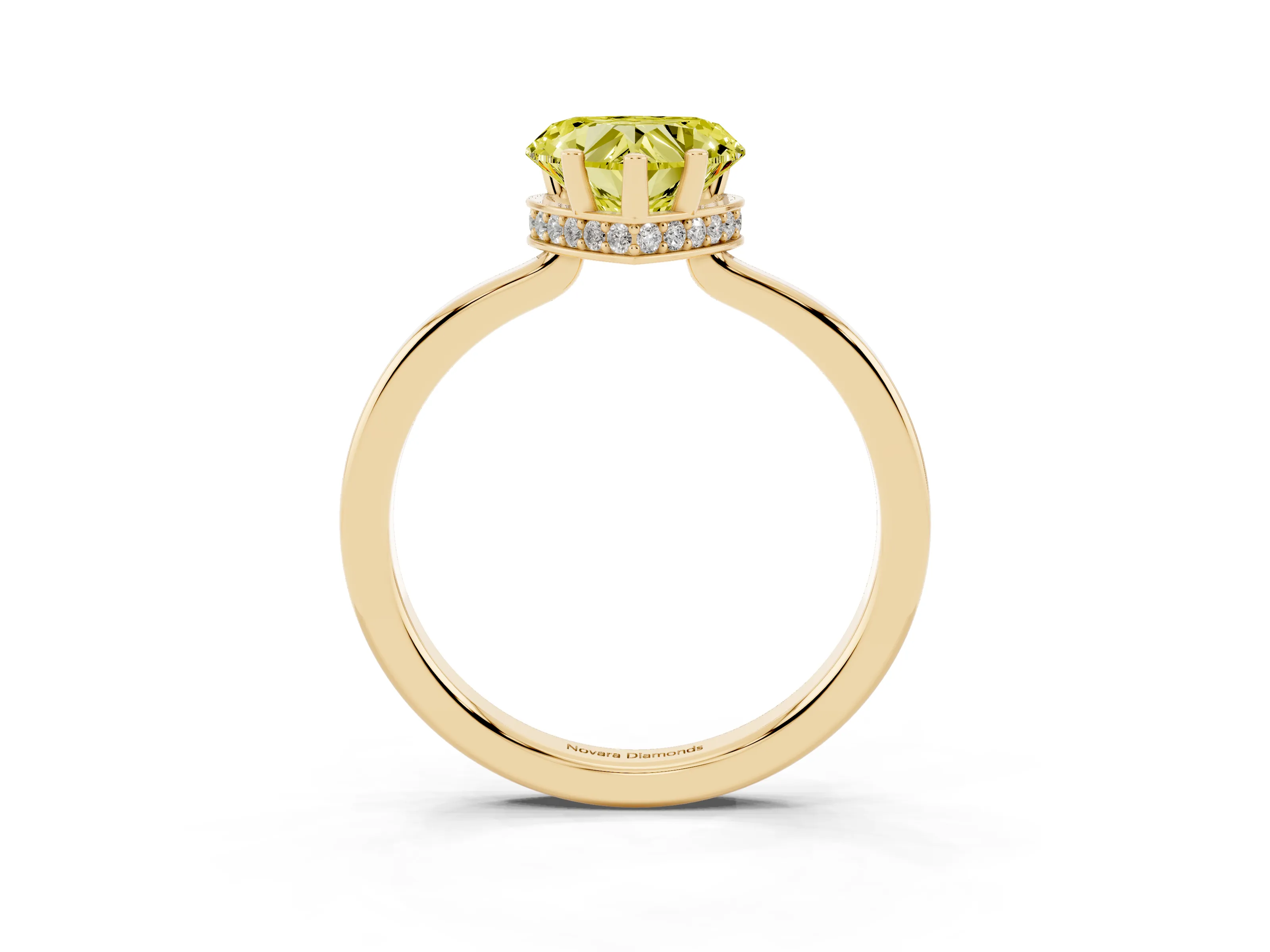 Fancy Yellow Heart Cut Diamond Solitaire Engagement Ring Set in Yellow gold with Prong Setting on a Plain Band