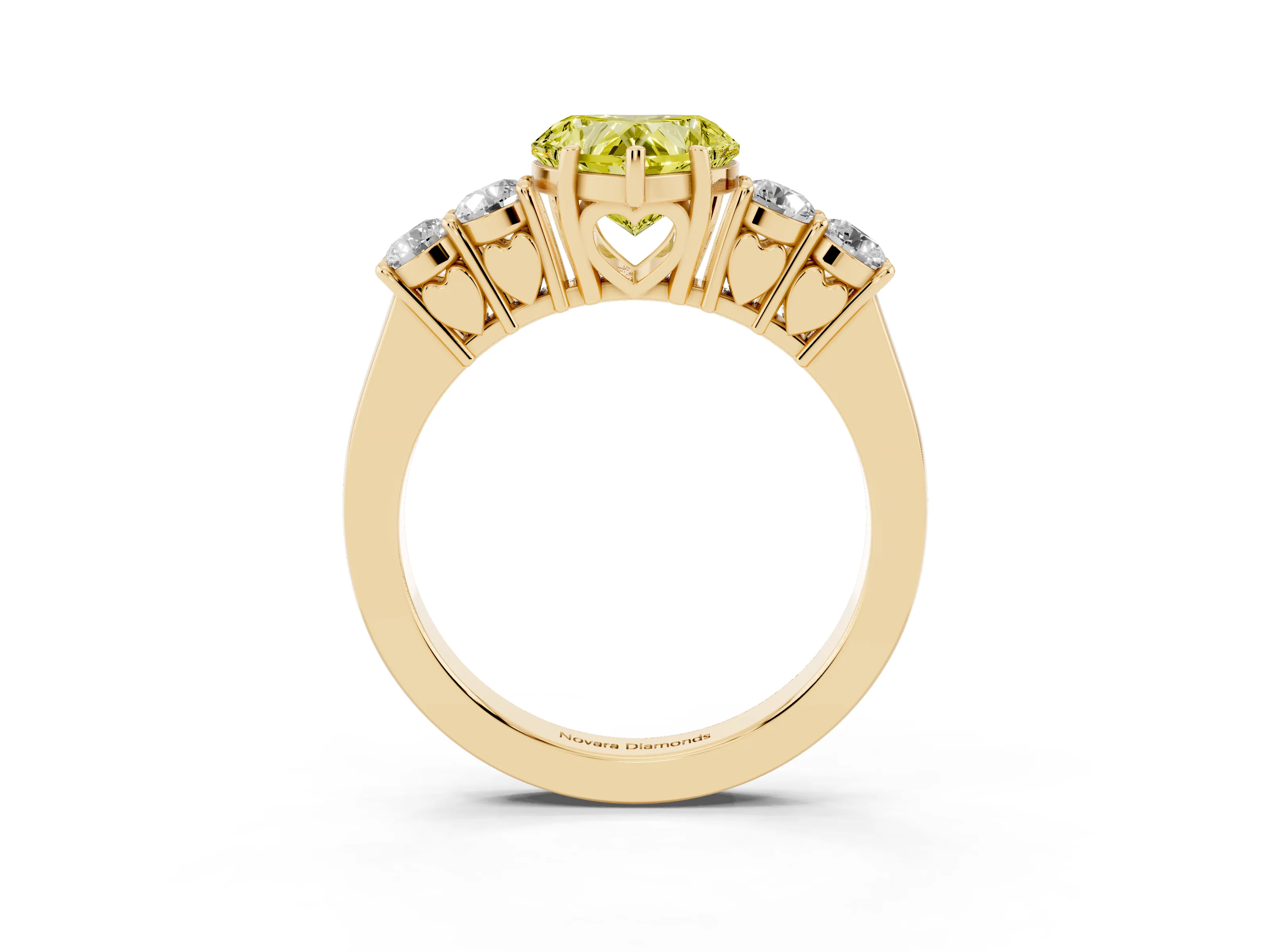 Fancy Yellow Heart Cut Diamond Five-Stone Prong Set Band Ring Set in Yellow gold with Polished Band