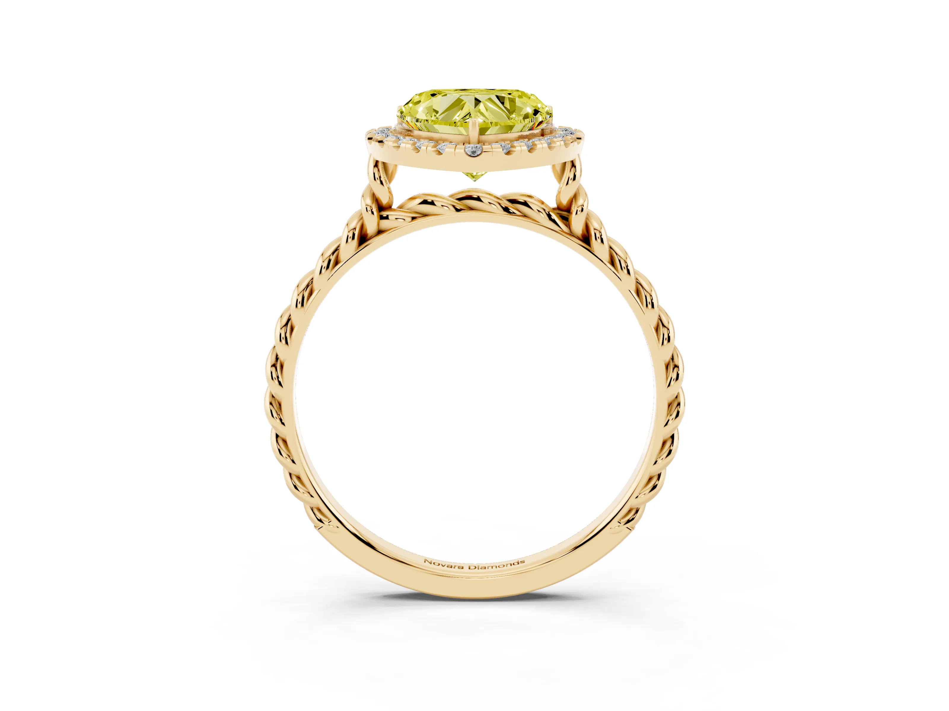 Fancy Yellow Heart Cut Diamond Halo Ring Set in Yellow gold with Plain Twisted Band