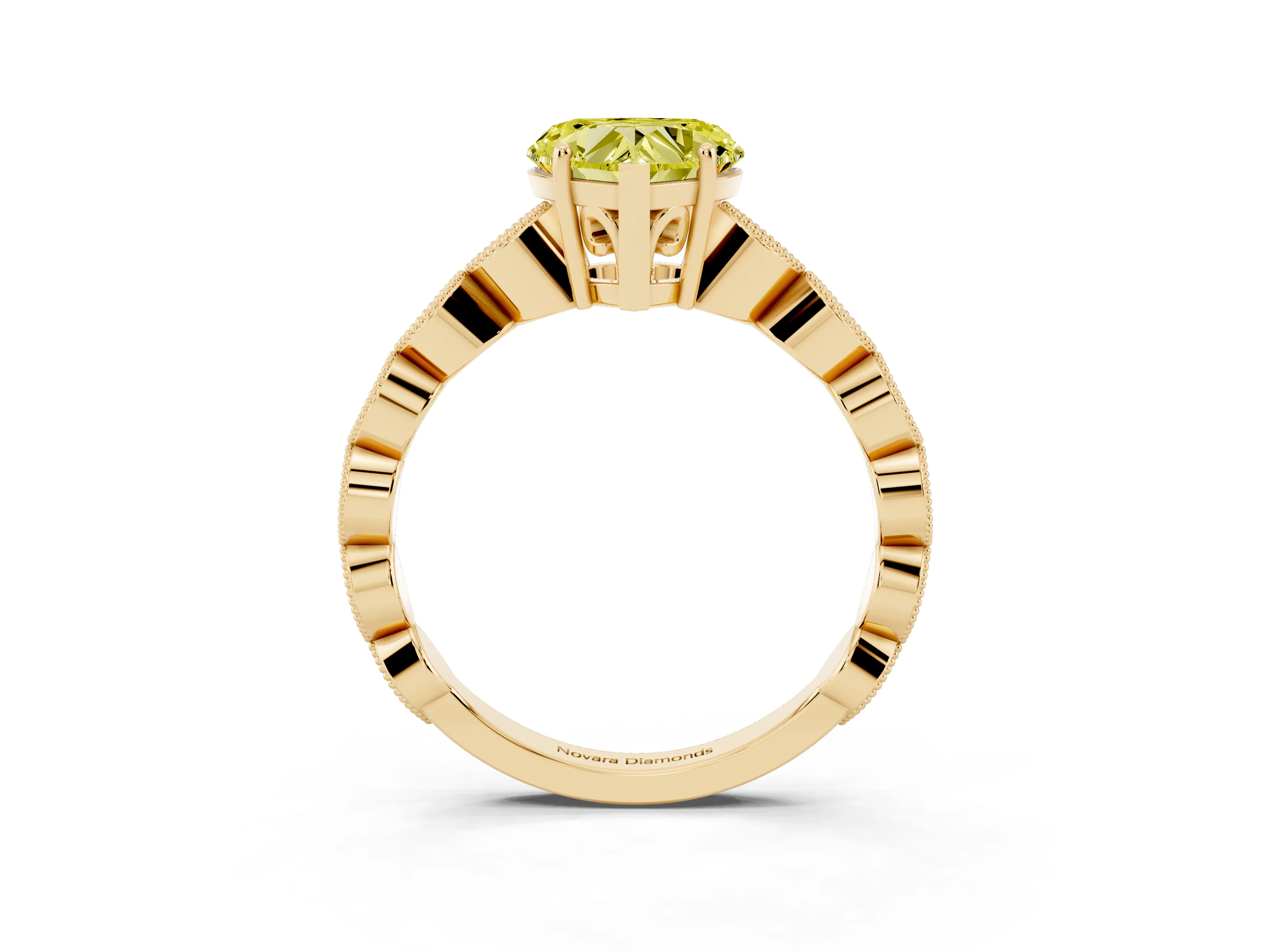 Fancy Yellow Heart Cut Diamond Solitaire Ring Set in Yellow gold with Infinity Twist Pavé Band