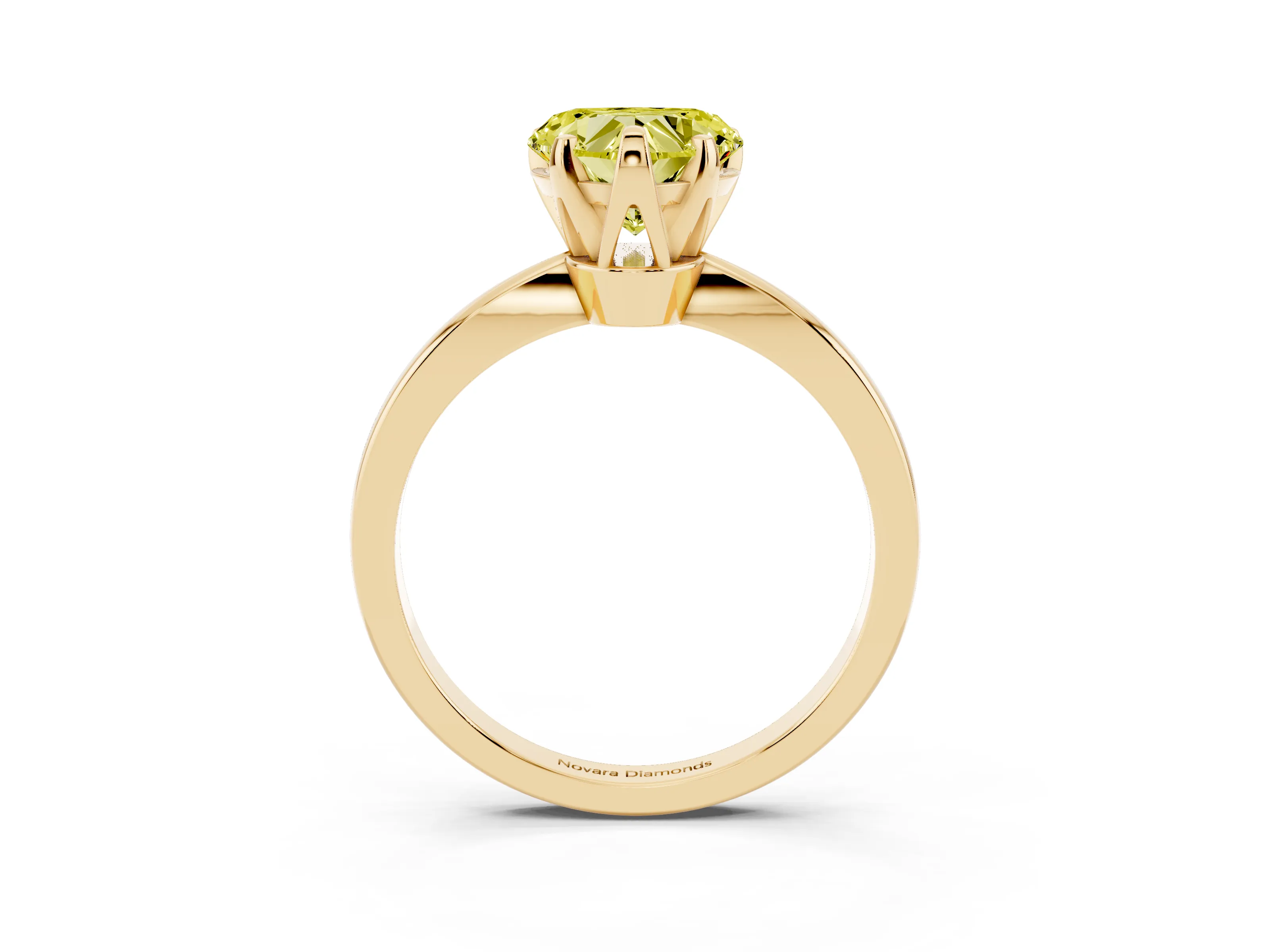 Fancy Yellow Heart Cut Diamond Solitaire Engagement Ring Set in Yellow gold with Slim Tapered Solitaire Band