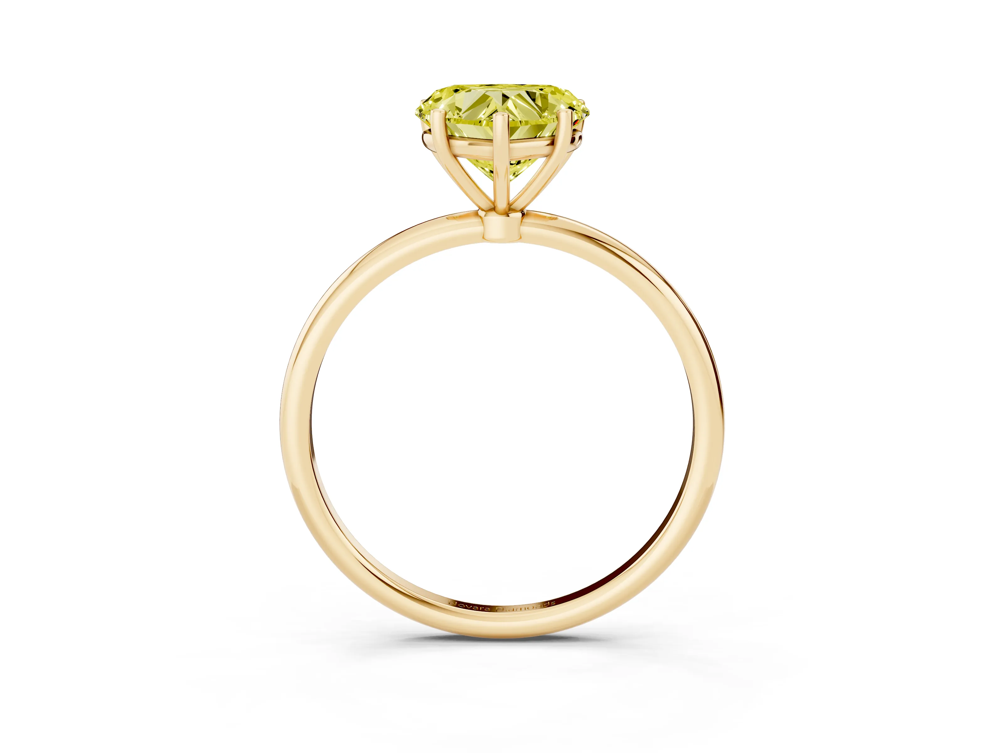 Fancy Yellow Heart Cut Diamond Solitaire Engagement Ring Set in Yellow gold with Thin Band and Prong Setting