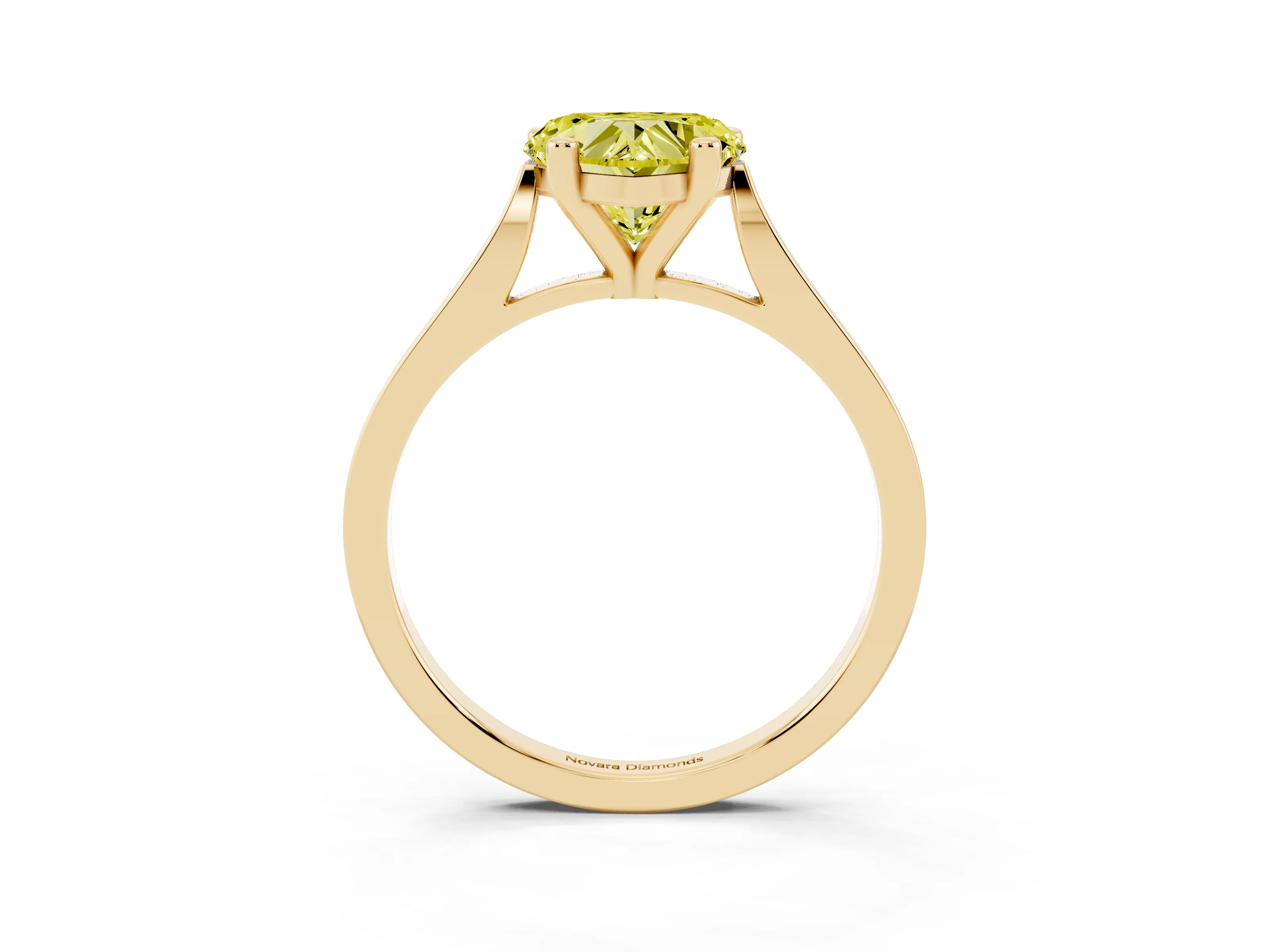 Fancy Yellow Heart Cut Diamond Solitaire Ring Set in Yellow gold with Prong Setting and Tapered Band