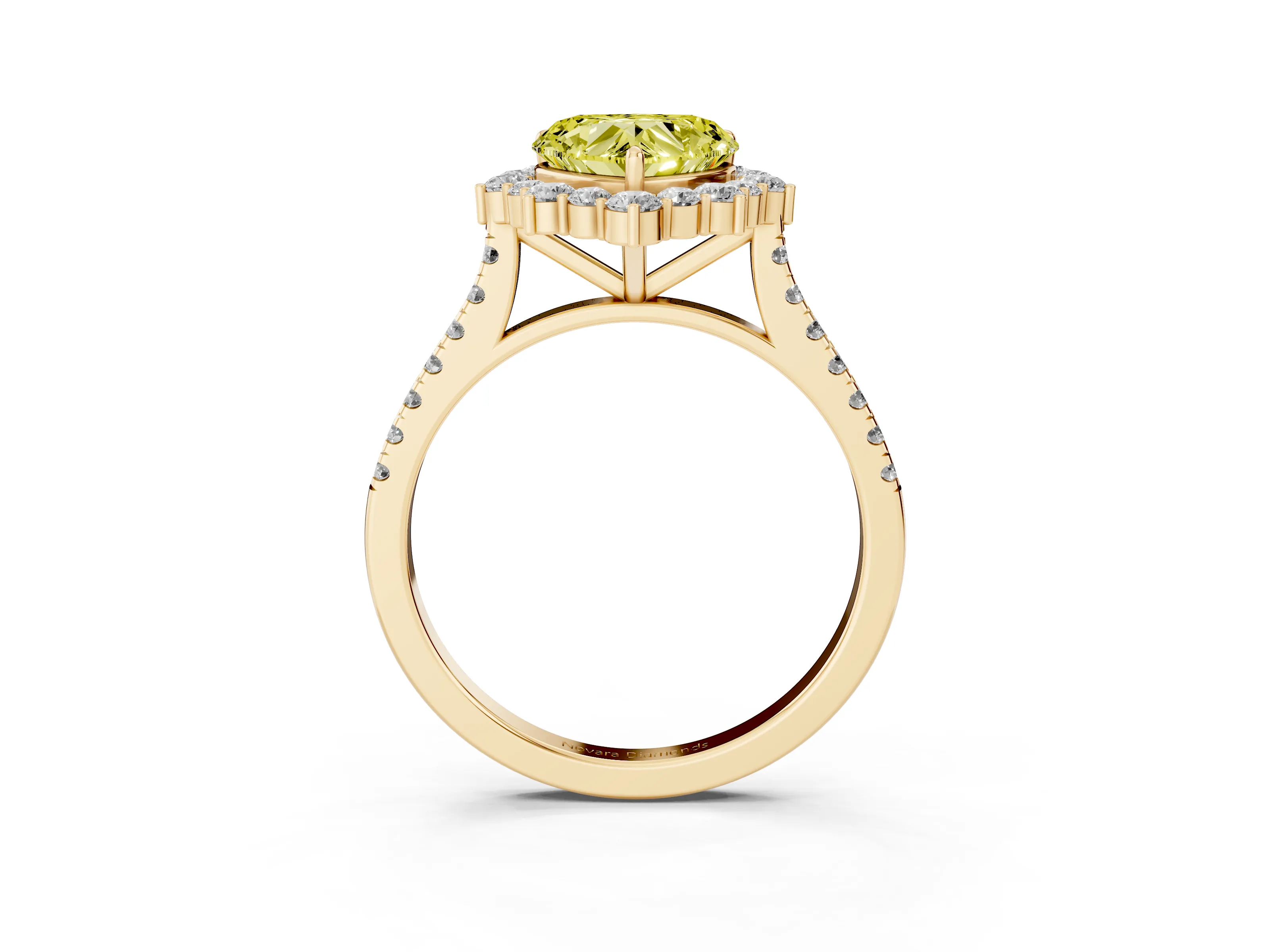 Fancy Yellow Heart Cut Diamond Halo Ring Set in Yellow gold with Pavé Band and Prong Setting