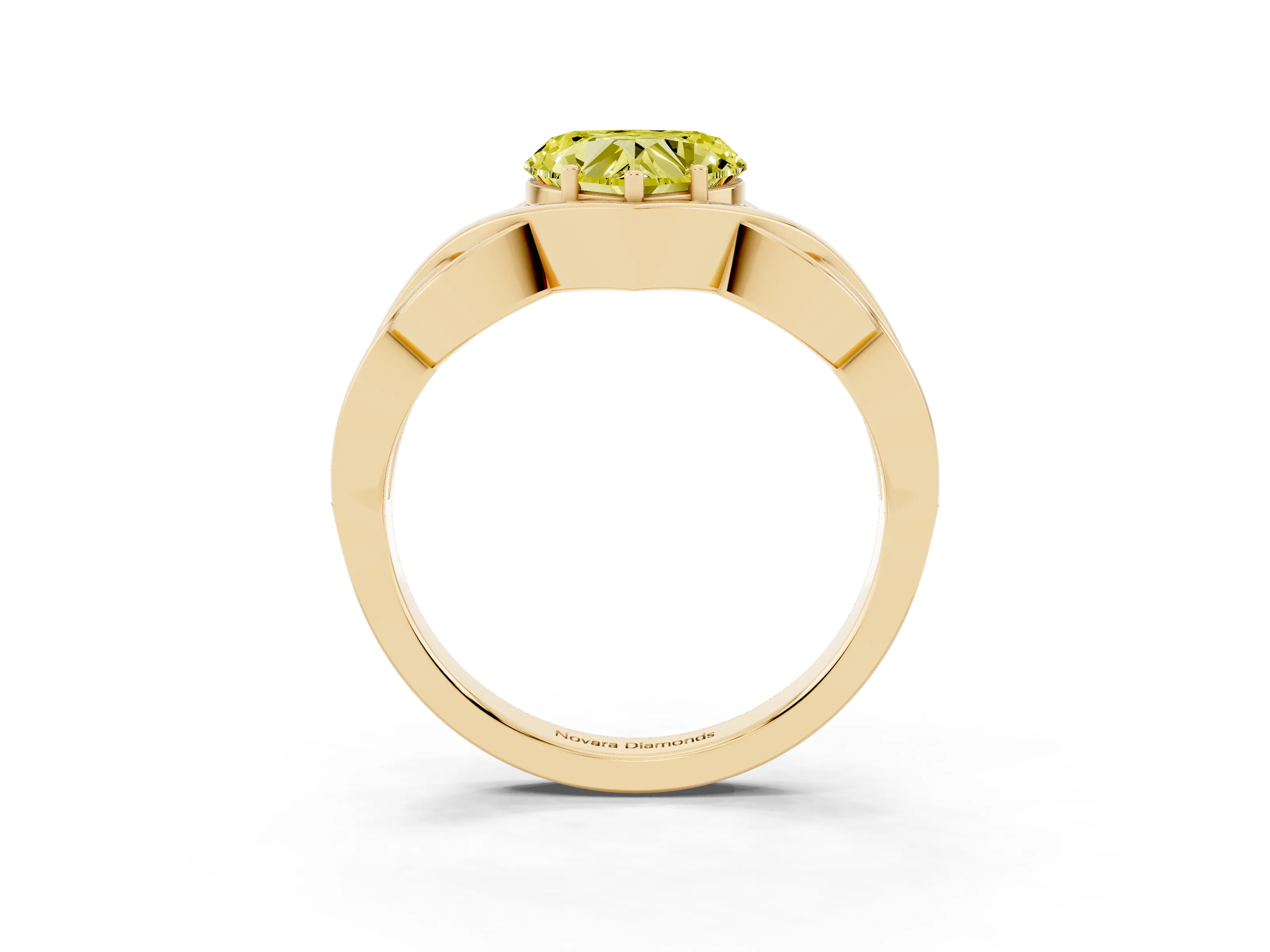 Fancy Yellow Heart Cut Diamond Solitaire Ring Set in Yellow gold with Intertwined Band