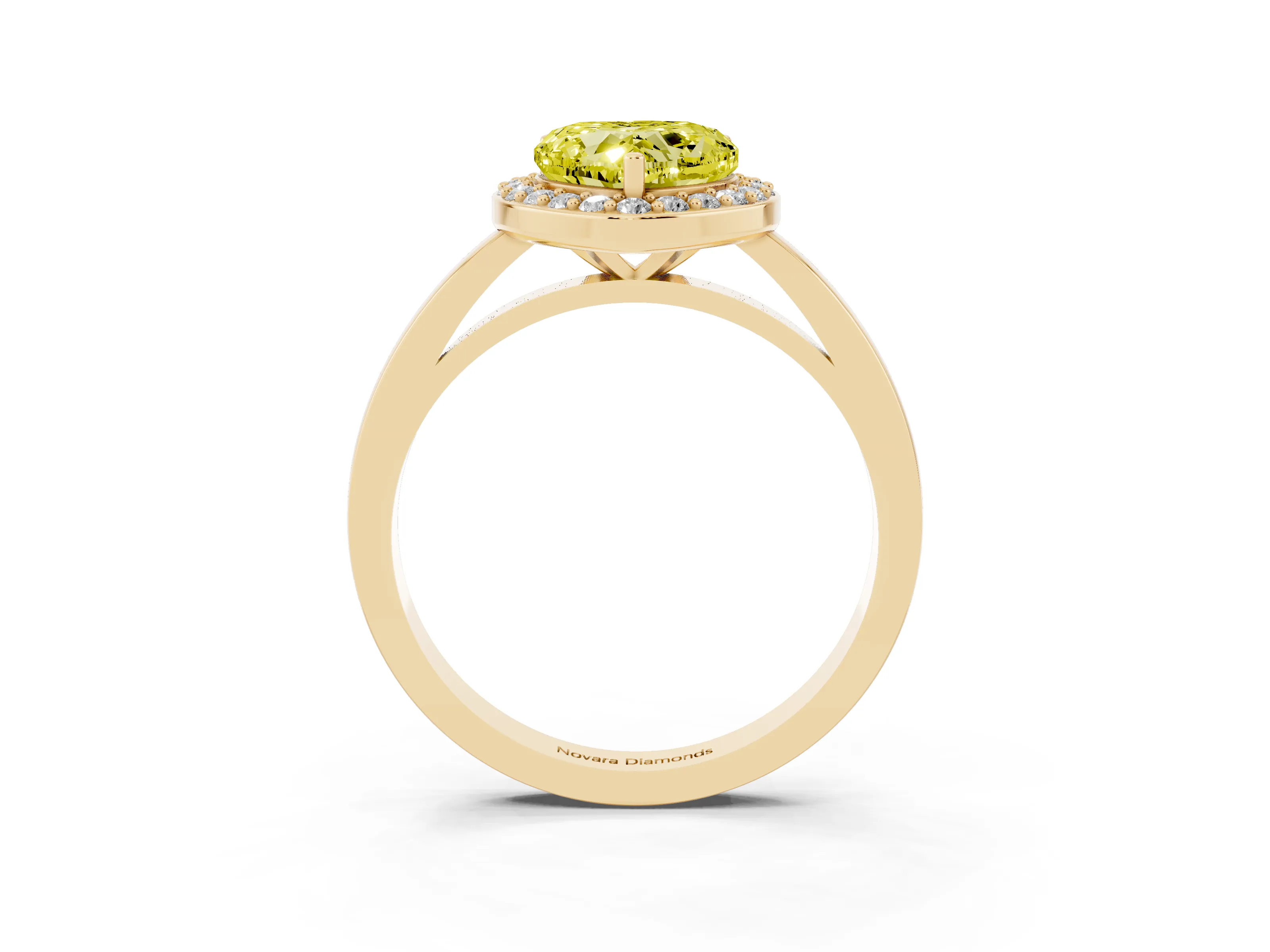 Fancy Yellow Heart Cut Diamond Halo Ring Set in Yellow gold with Solitaire Band and Prong Setting