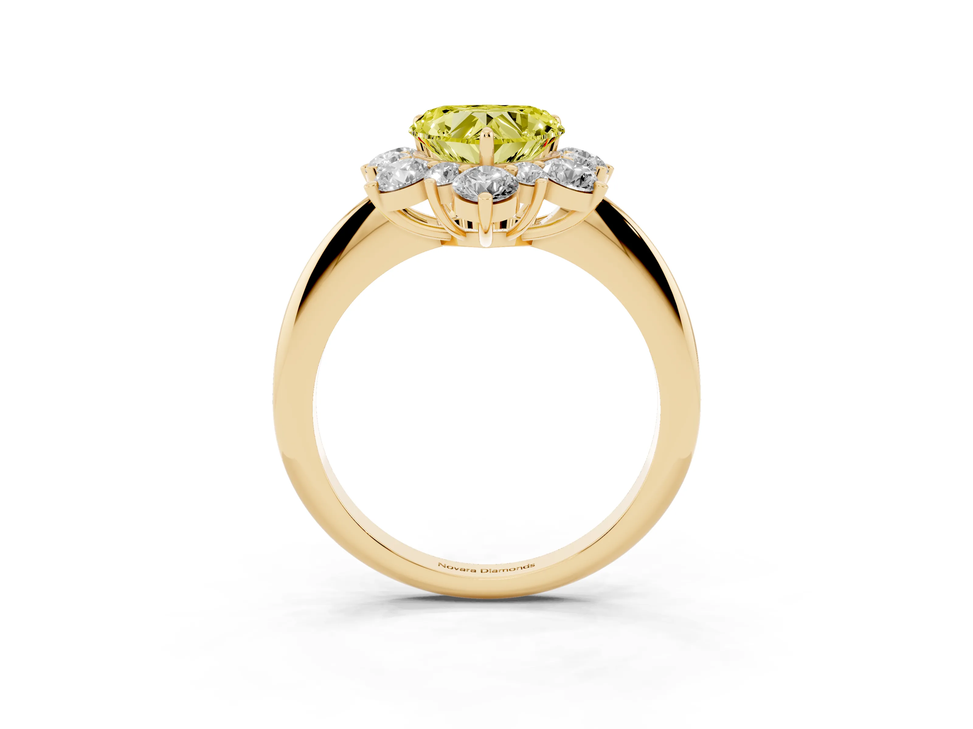 Fancy Yellow Heart Cut Diamond Cluster Halo Ring Set in Yellow gold with Solitaire Band and Prong Setting