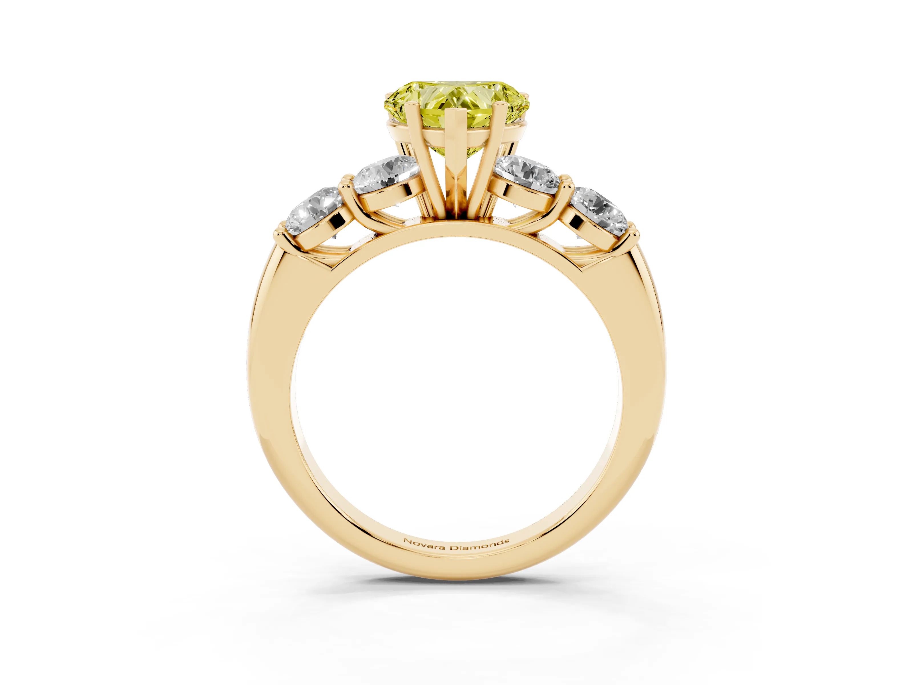 Fancy Yellow Heart Cut Diamond Five-Stone Prong Set Ring Set in Yellow gold with Classic Band