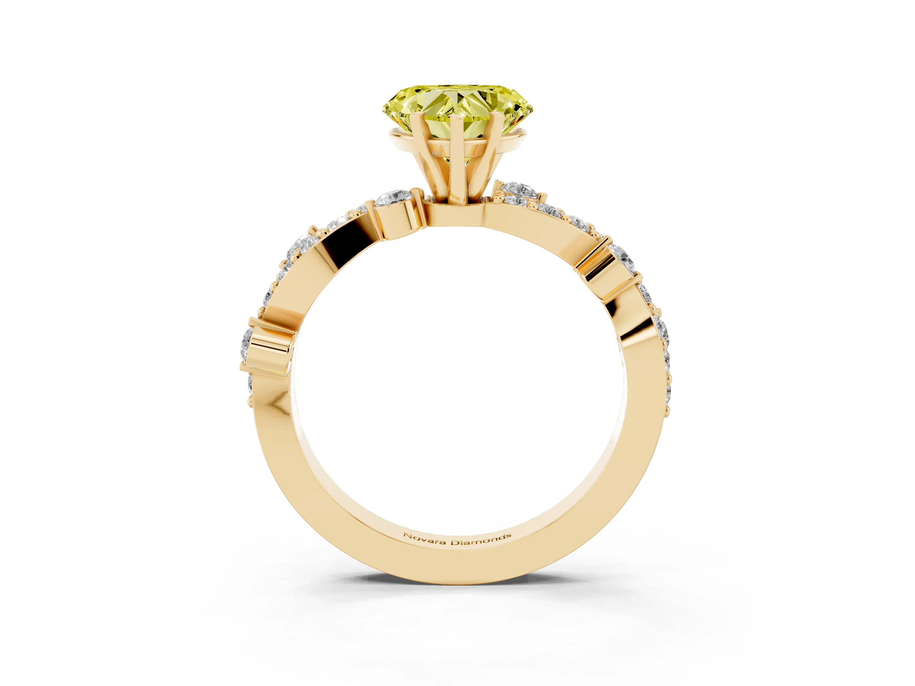 Fancy Yellow Heart Cut Diamond Solitaire Twisted Band Set in Yellow gold with Pavé Setting