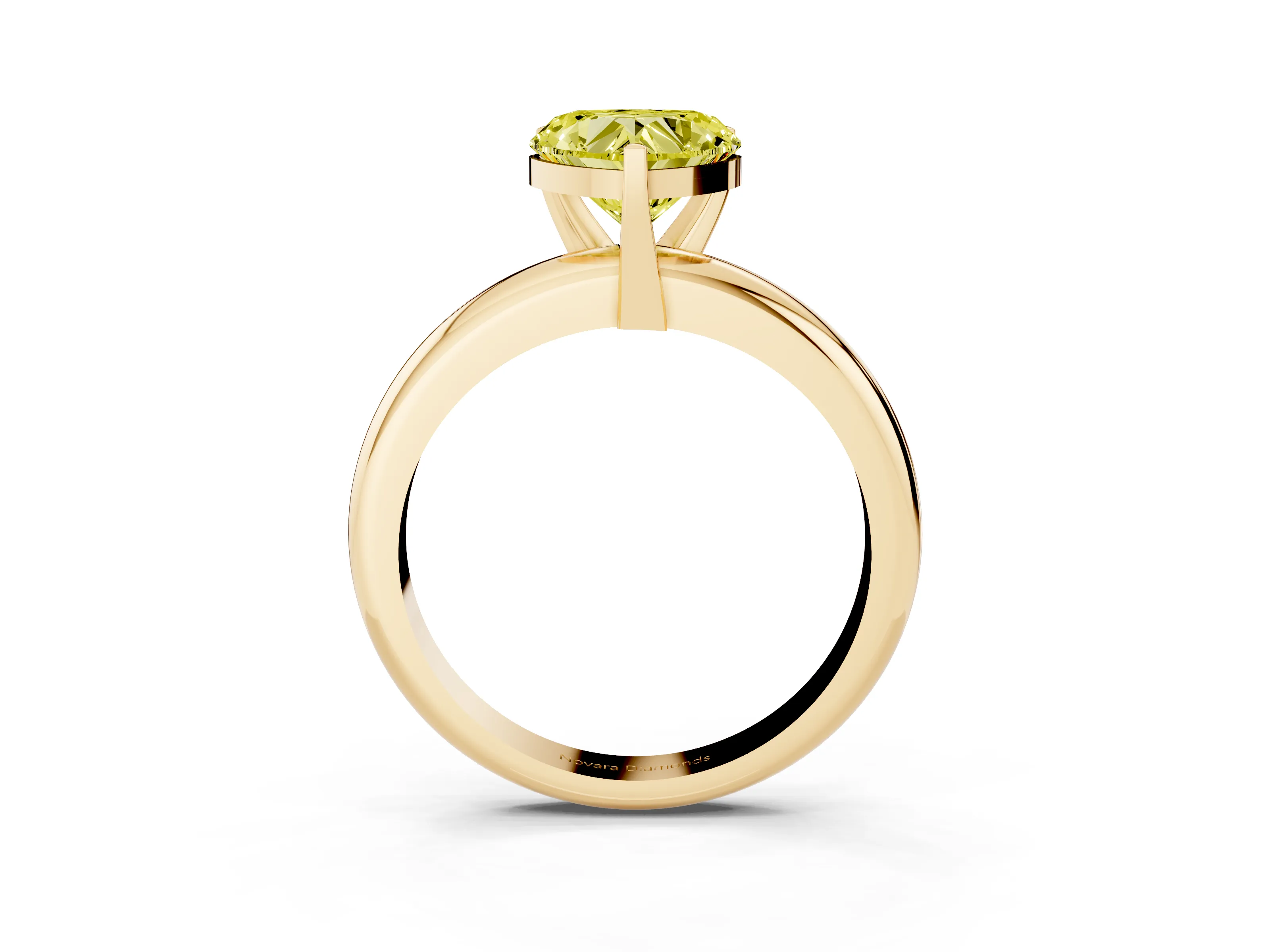 Fancy Yellow Heart Cut Diamond Solitaire Engagement Ring Set in Yellow gold with Round Band and Prong Setting
