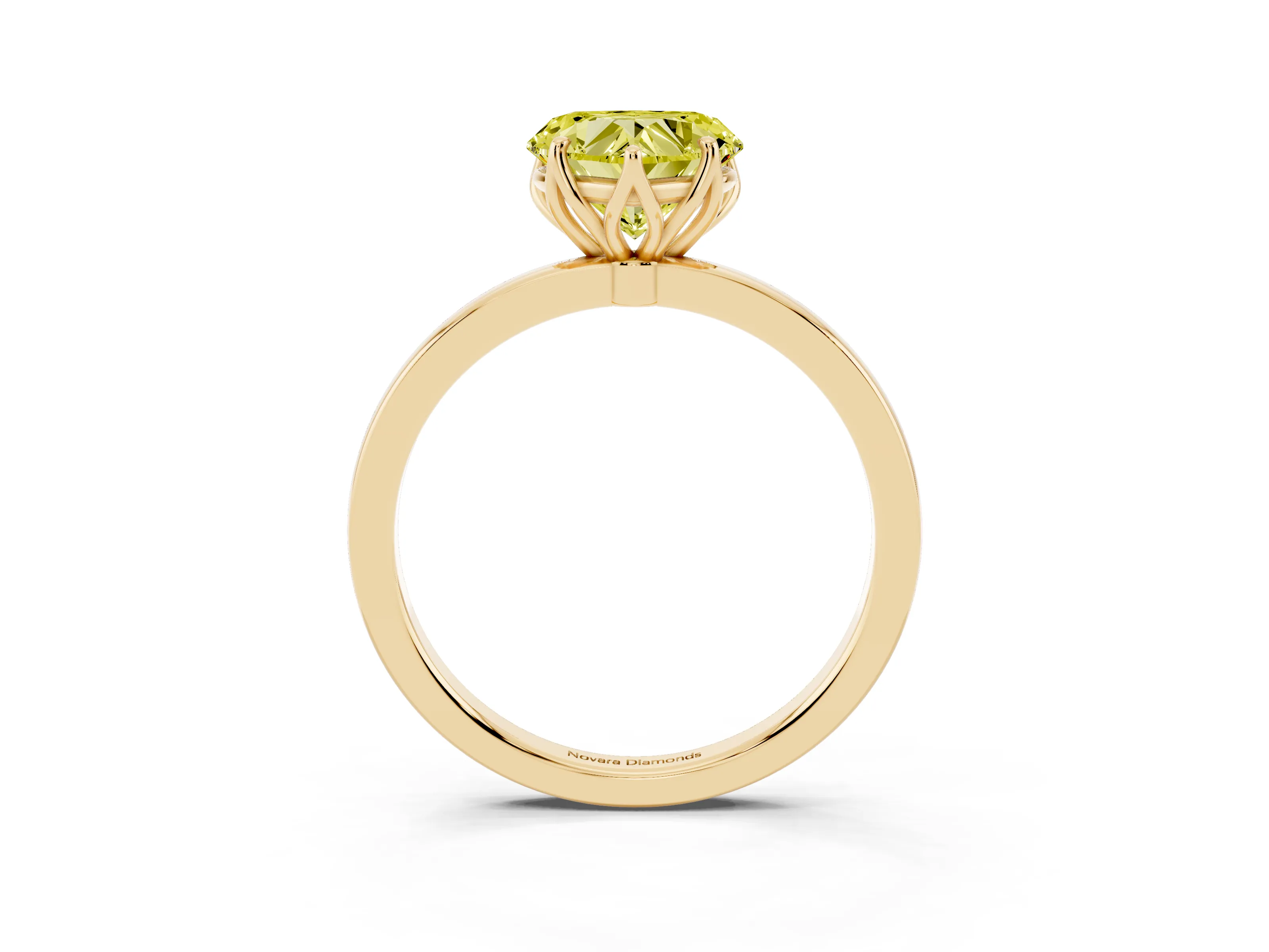 Fancy Yellow Heart Cut Diamond Solitaire Ring Set in Yellow gold with Prong Setting and Thin Polished Band