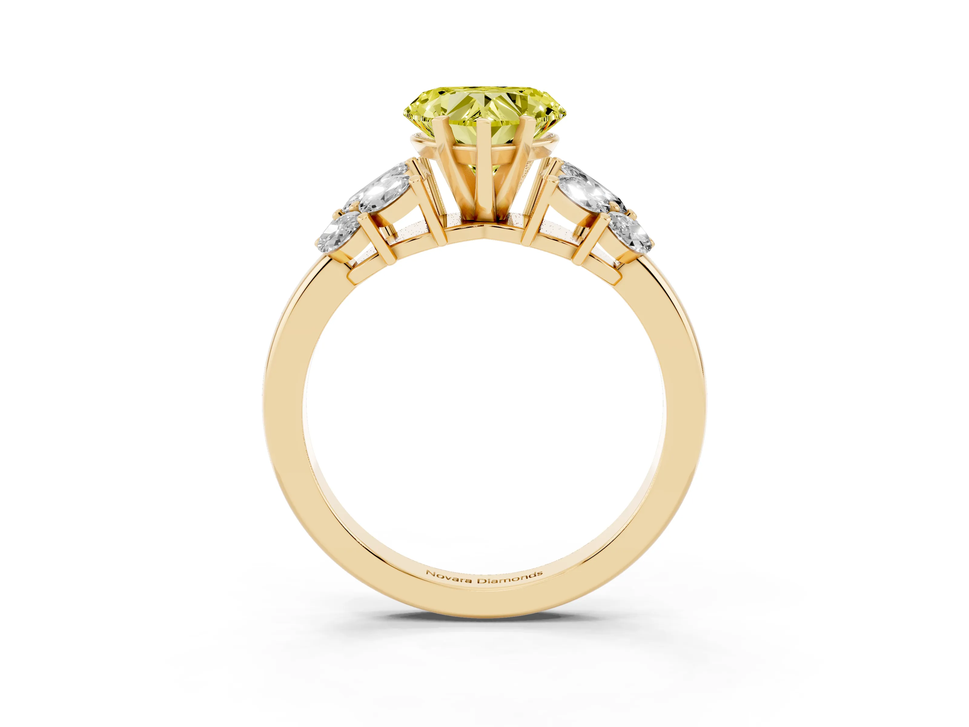 Fancy Yellow Heart Cut Diamond Cluster Leaf Design Ring Set in Yellow gold with Prong Setting