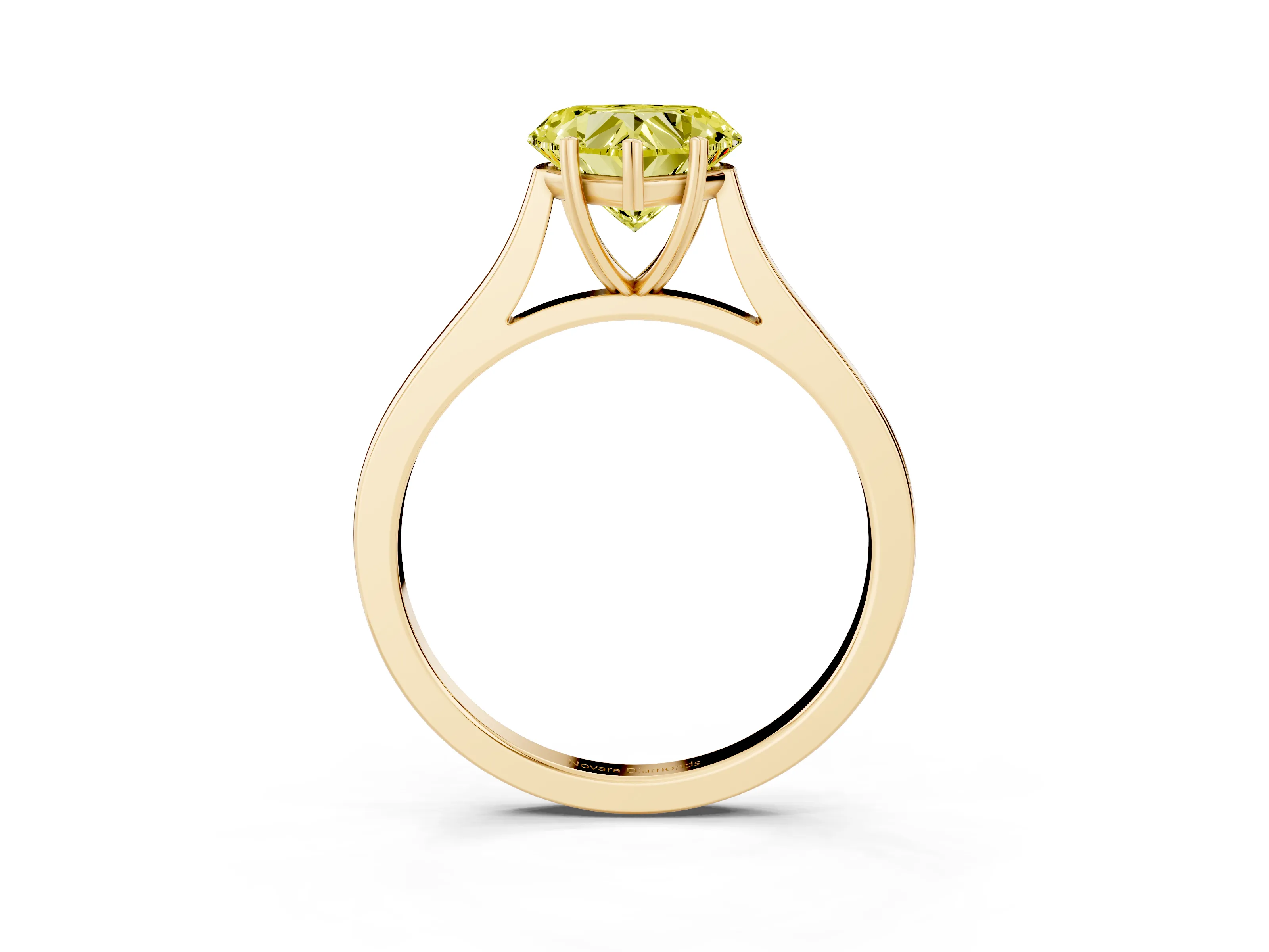 Fancy Yellow Heart Cut Diamond Solitaire Heart Prong Engagement Ring Set in Yellow gold with Tapered Band