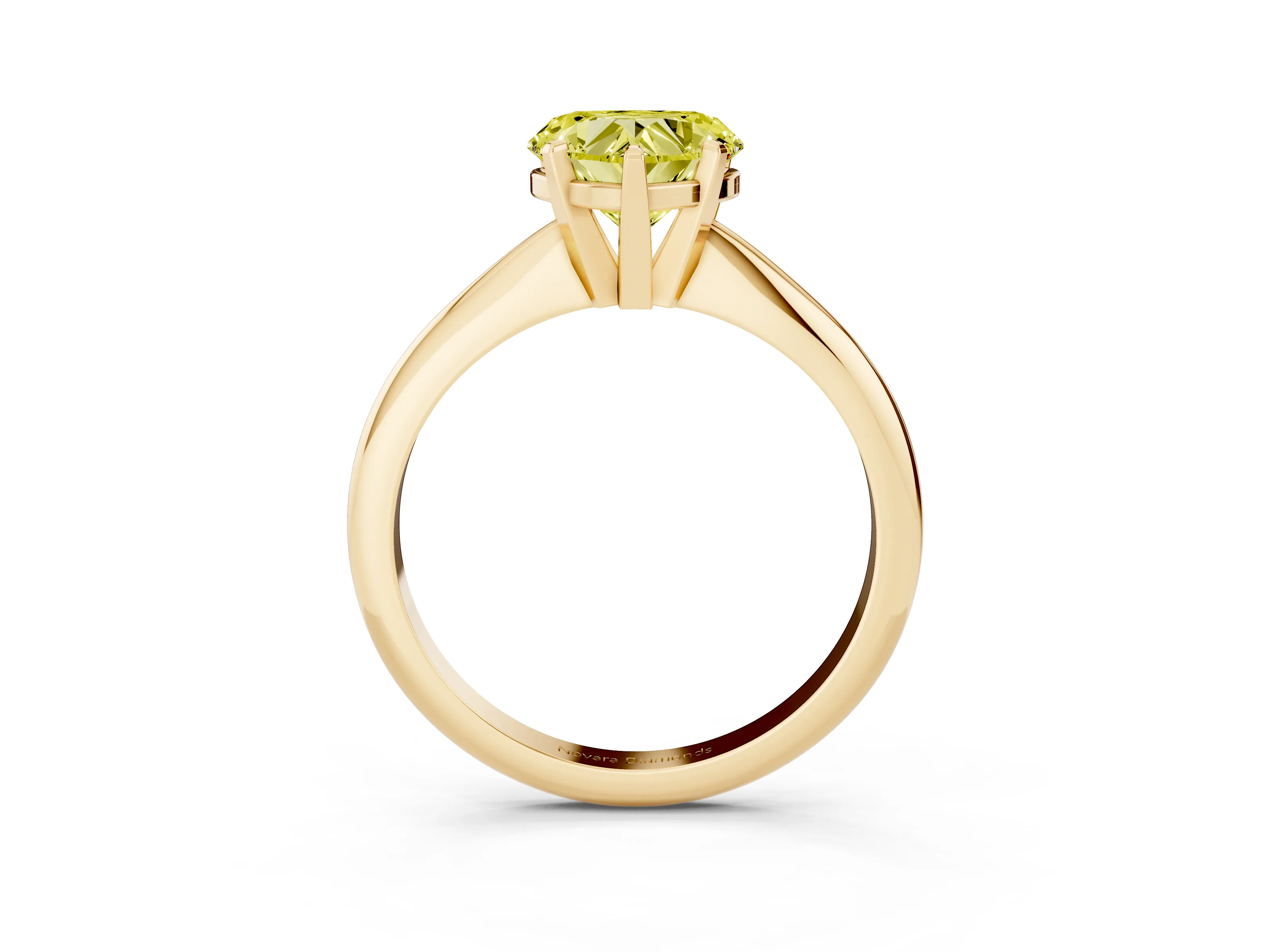 Fancy Yellow Heart Cut Diamond Solitaire Ring Set in Yellow gold with Prong Setting on a Plain Round Band