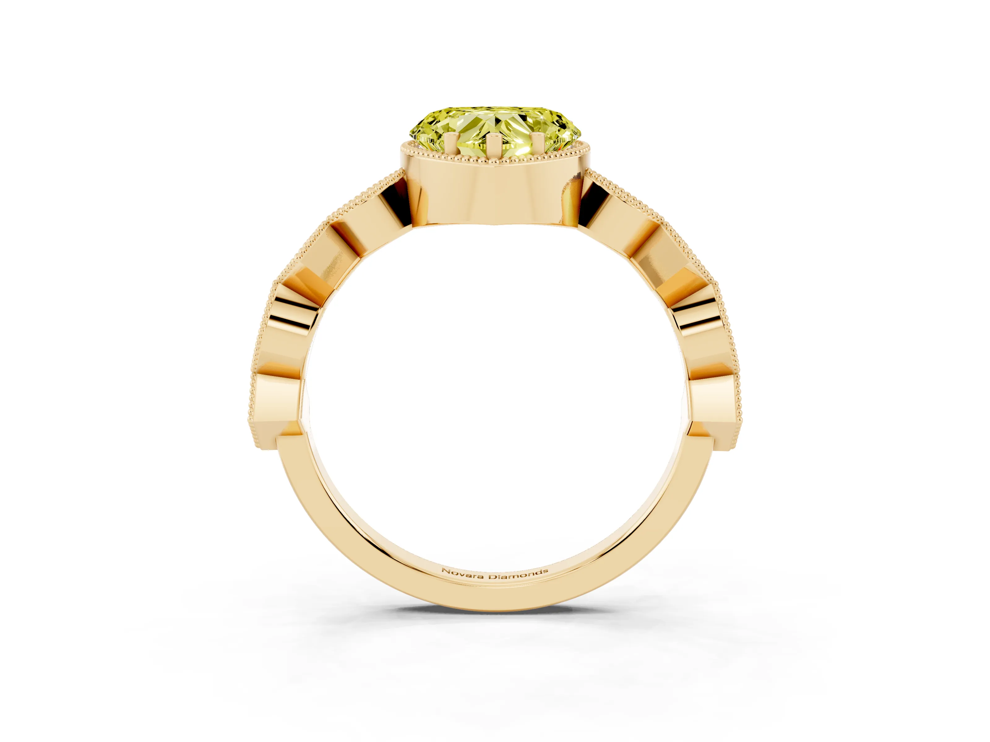 Fancy Yellow Heart Cut Diamond Milgrain Marquise Twist Band Ring Set in Yellow gold with Prong Setting