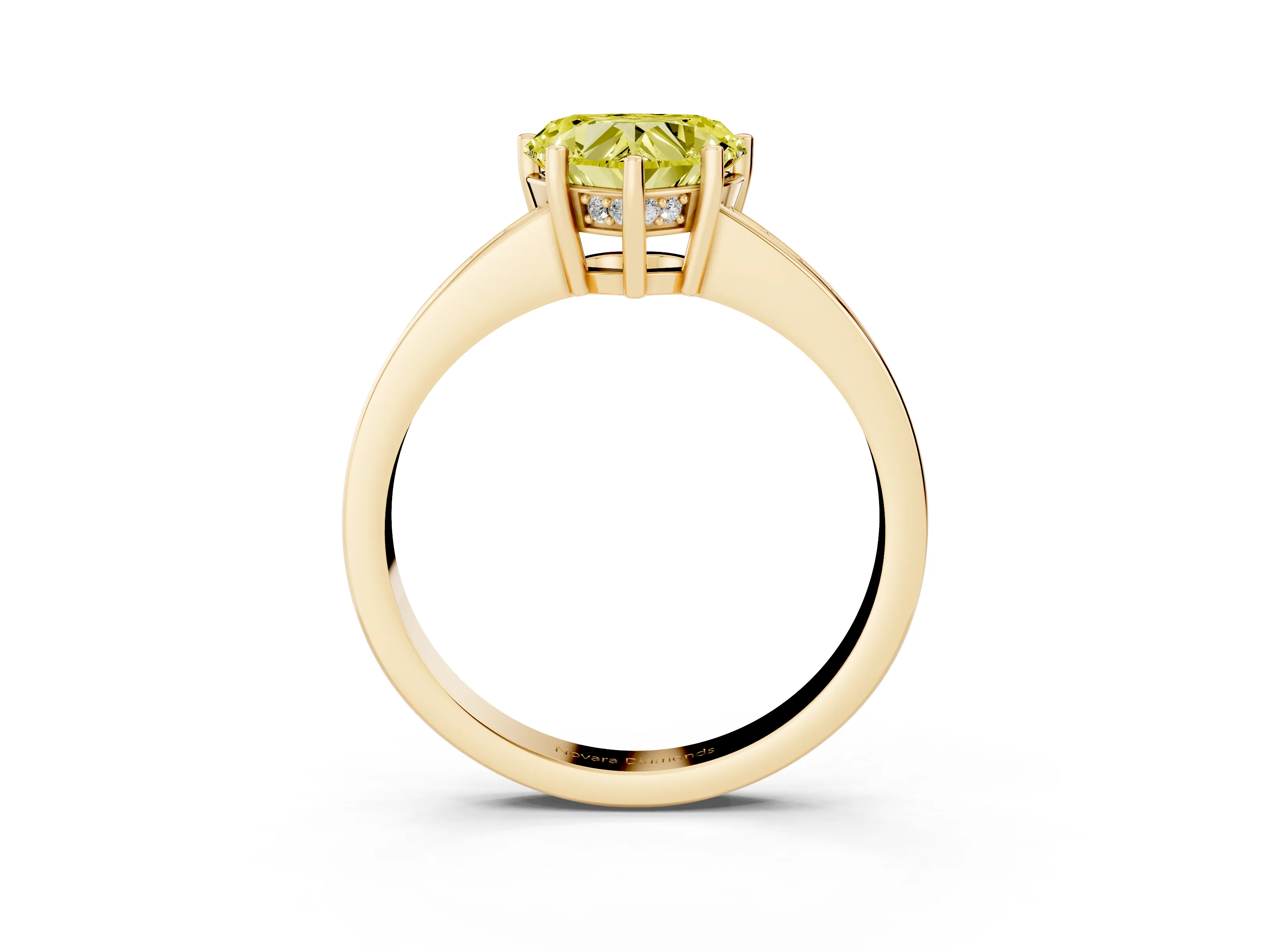 Fancy Yellow Heart Cut Diamond Pavé Band Prong Set Solitaire Ring Set in Yellow gold