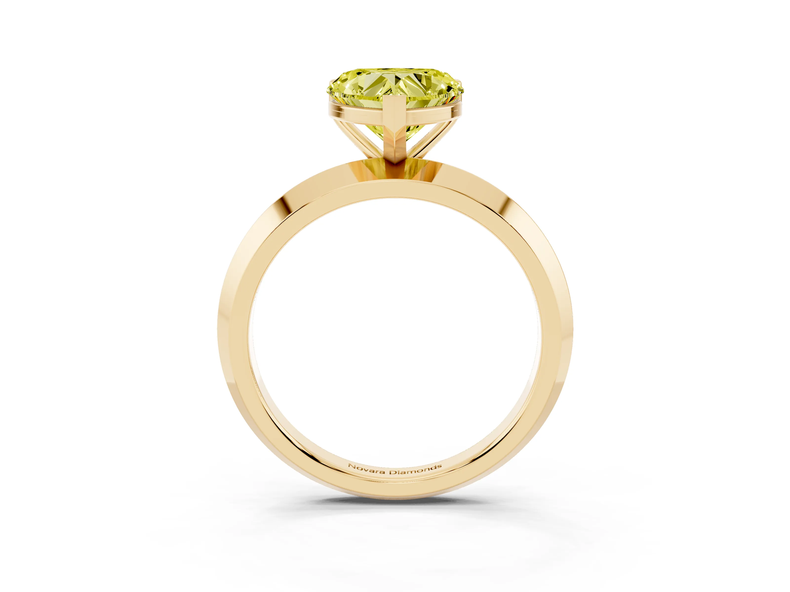 Fancy Yellow Heart Cut Diamond Solitaire Engagement Ring Set in Yellow gold with Flat Band and Prong Setting